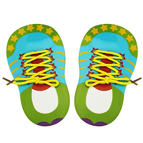 2 Pack Wooden Lace-Up Shoe Toy for Kids - Learn to Tie Shoelaces, Develop Fine Motor Skills & Hand-Eye Coordination - Montessori Educational Threading Board Game for Toddlers (Perfect for Travel & Preschool Learning Activities)