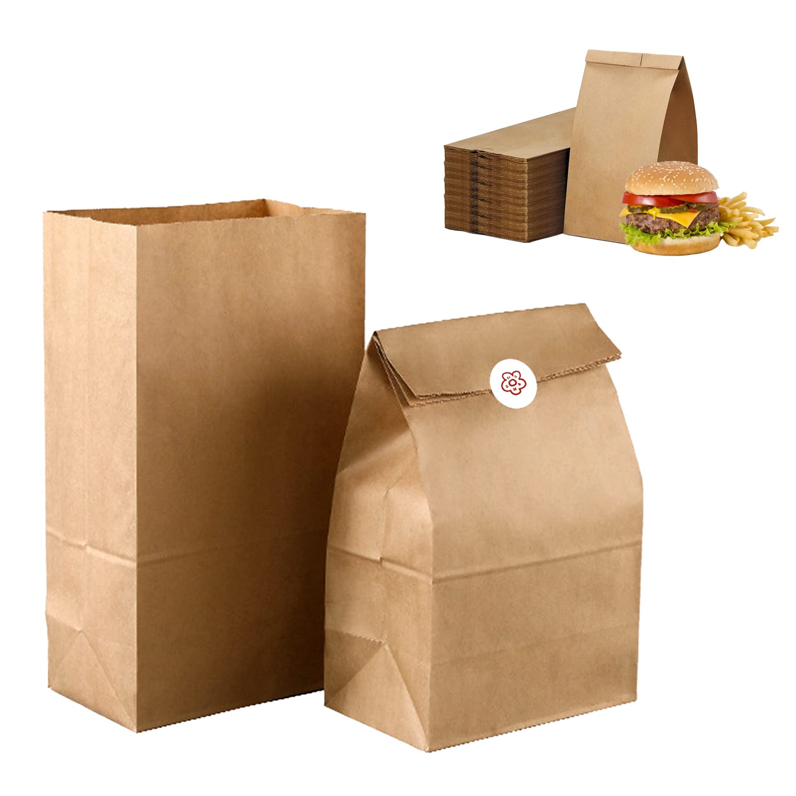 12lb Kraft Paper Lunch Bags 100 Pack - Greaseproof & Durable Sandwich Bags for School, Picnics & Office - Eco-Friendly Brown Paper Bags for Bread, Snacks & Takeout Food