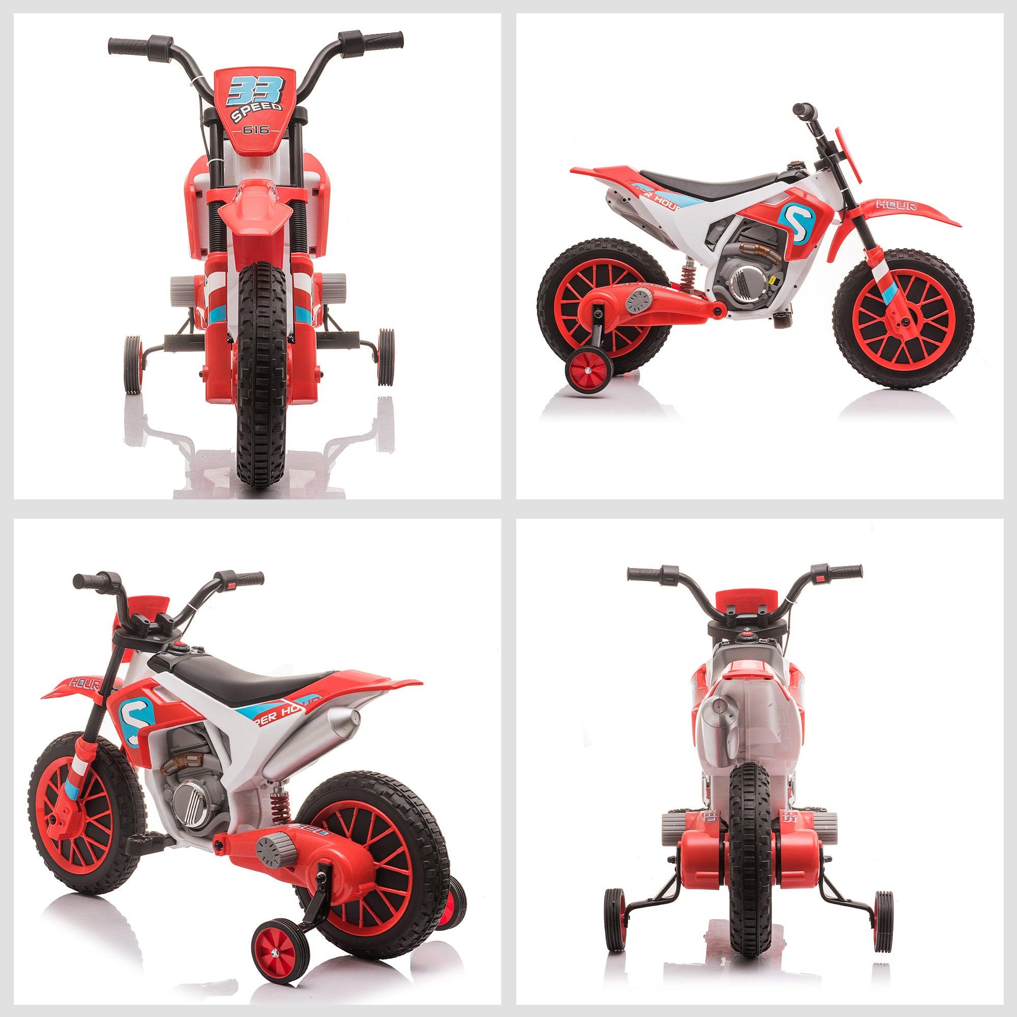 12V Kids Electric Dirt Bike - Battery Powered Ride On Motorcycle Toy with Training Wheels & Charger - Red Off-Road Street Bike for Boys & Girls - Perfect for Backyard, Park & Neighborhood Riding
