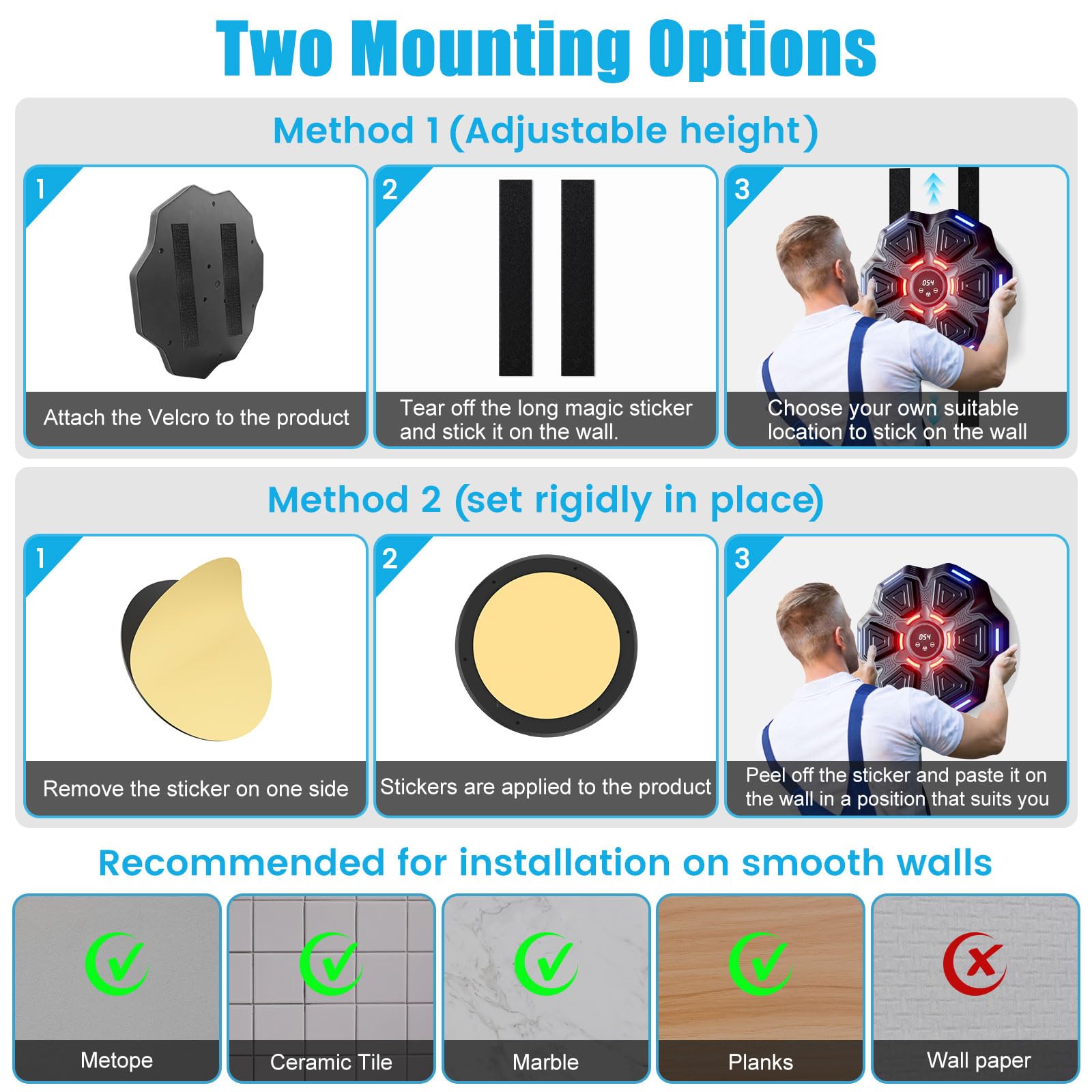 Music Boxing Machine with Gloves - Punching Bag with Wall Mount Pad for Adults, Kids & Women - Fun Home Gym Equipment for Stress Relief & Fitness Training