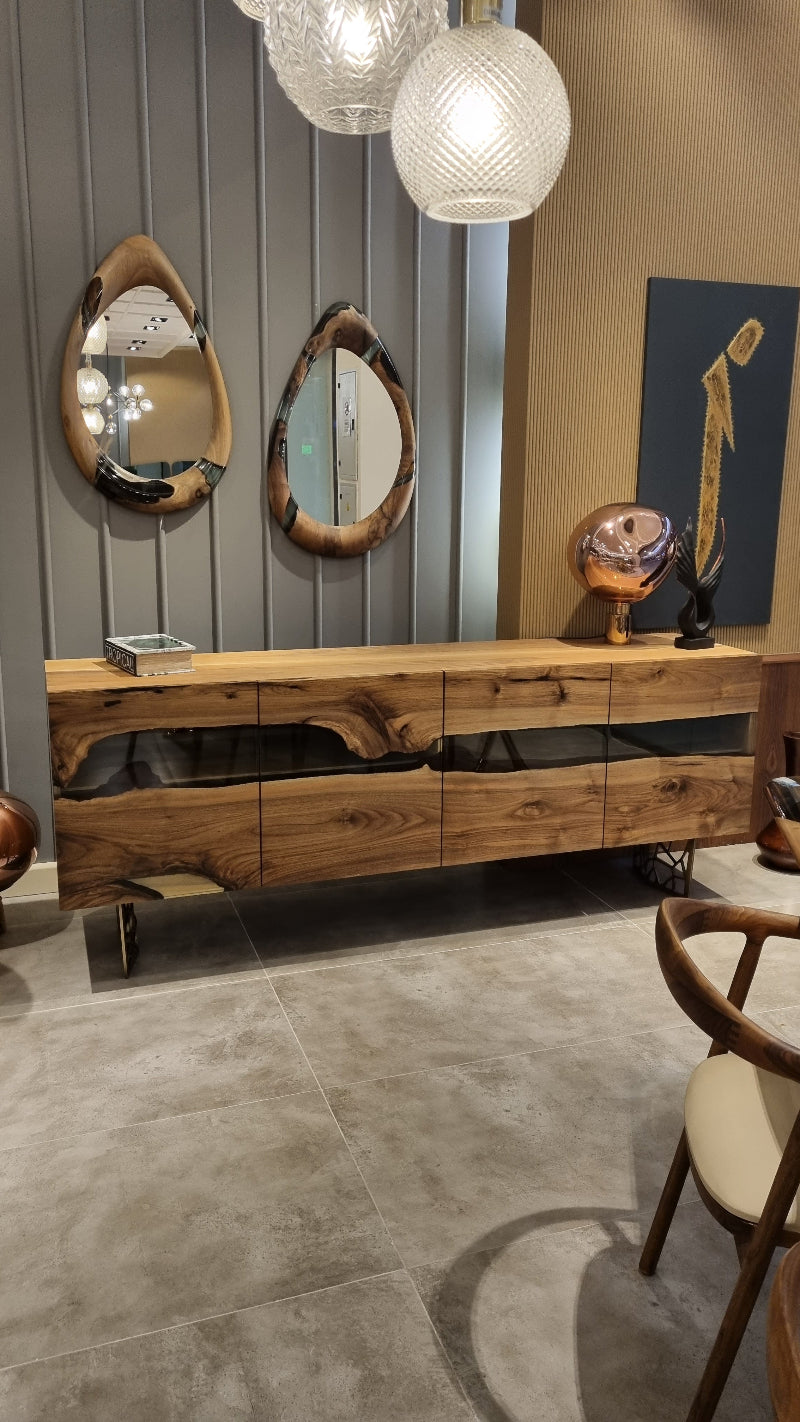 Handmade Epoxy Resin and Walnut Wood Wall Mirror - Unique Home Decor for Living Room, Bedroom & Bathroom