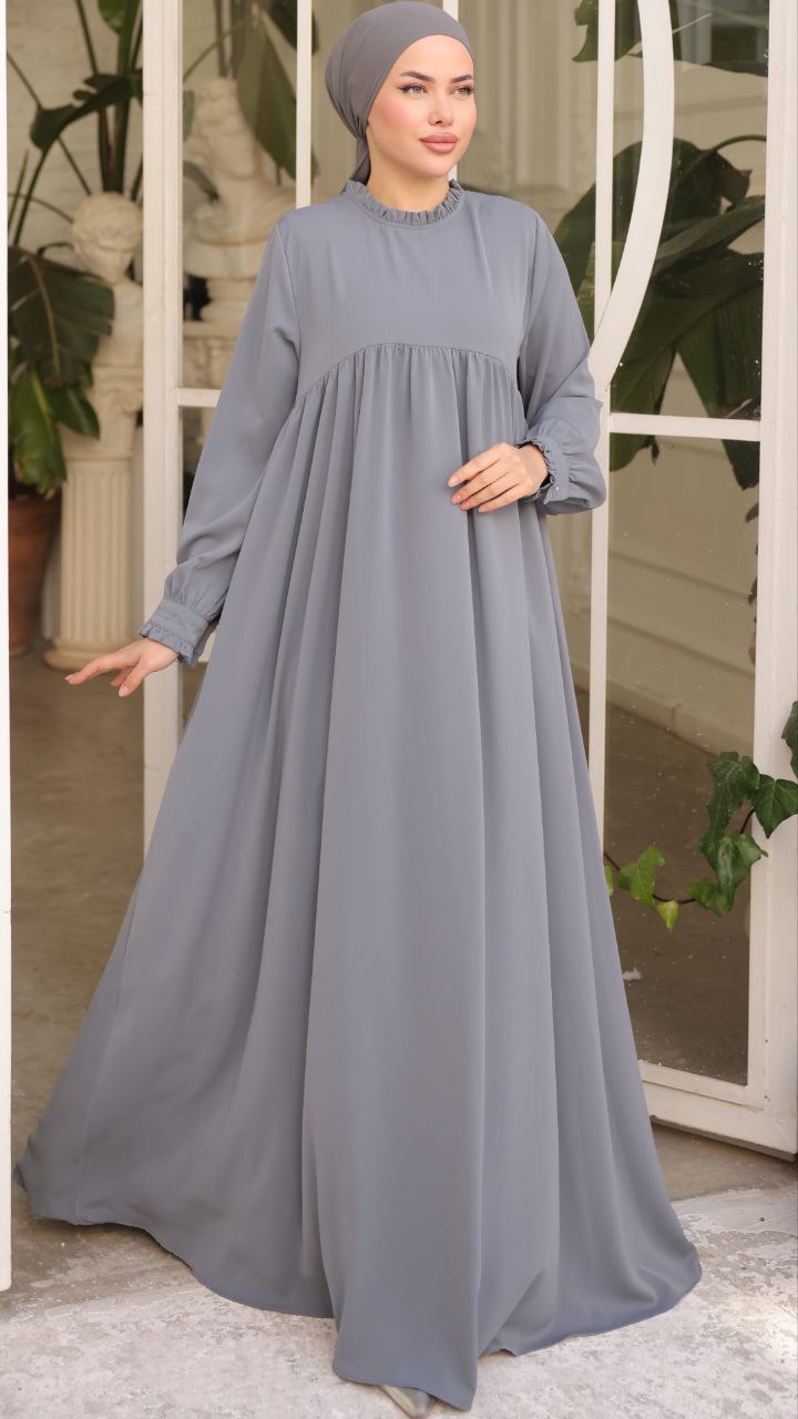 Elegant Gathered Sleeve Long Maxi Abaya Dress for Women - Modest Islamic Clothing for Prayer, Special Occasions & Everyday Wear