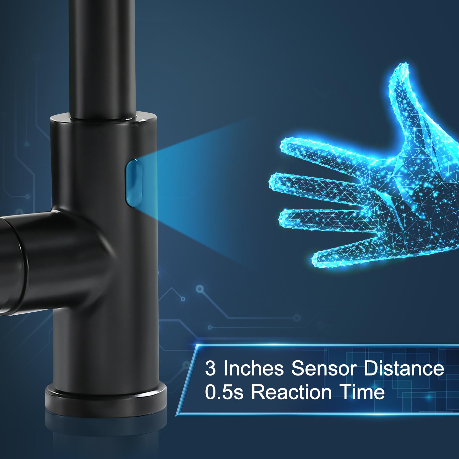 GIMILI Glossy Black Touchless Kitchen Faucet with Pull Down Sprayer - Single Handle Spring Activated Motion Sensor Faucet for Modern Kitchens & Easy Cooking Cleanup