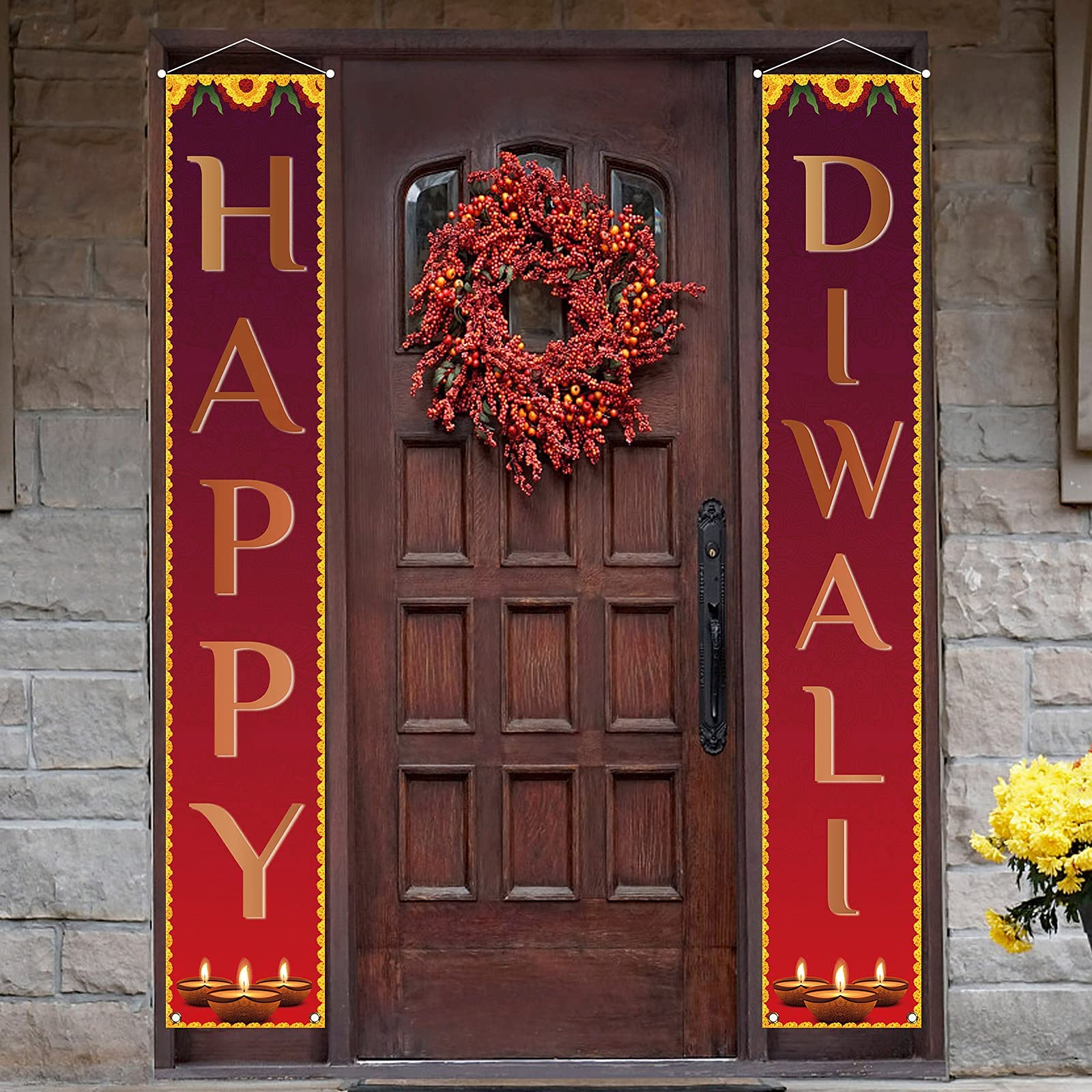 Happy Diwali Outdoor Decorations - Indian Festival of Lights Banner, LED Diyas & Party Supplies for Diwali Celebration | Perfect for Home, Garden & Temple Decor