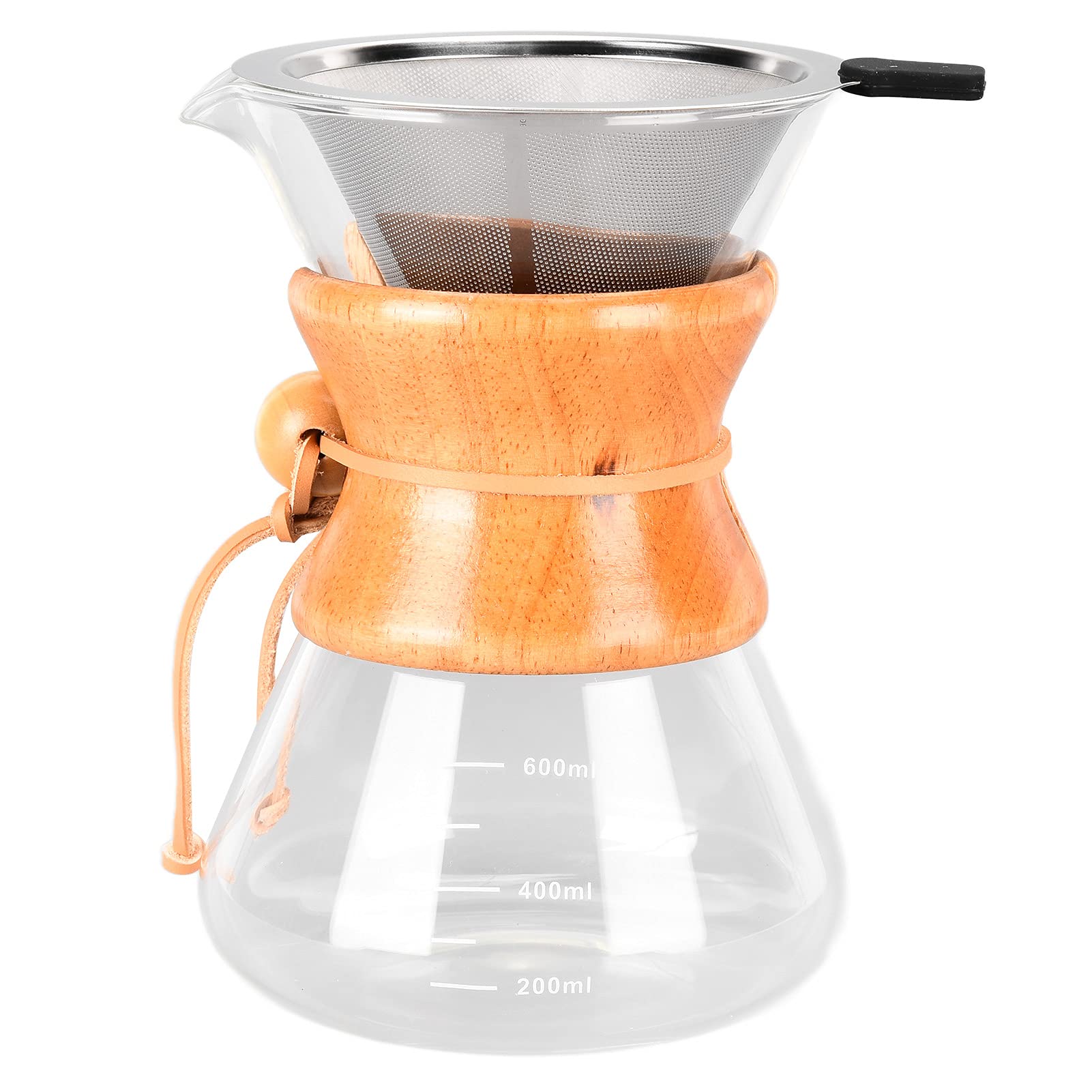 Pour Over Coffee Maker - Reusable Stainless Steel Dripper with Glass Carafe & Fine Mesh Filter (600ml) | Manual Brewing for Home, Office & Camping | Perfect Gift for Coffee Lovers