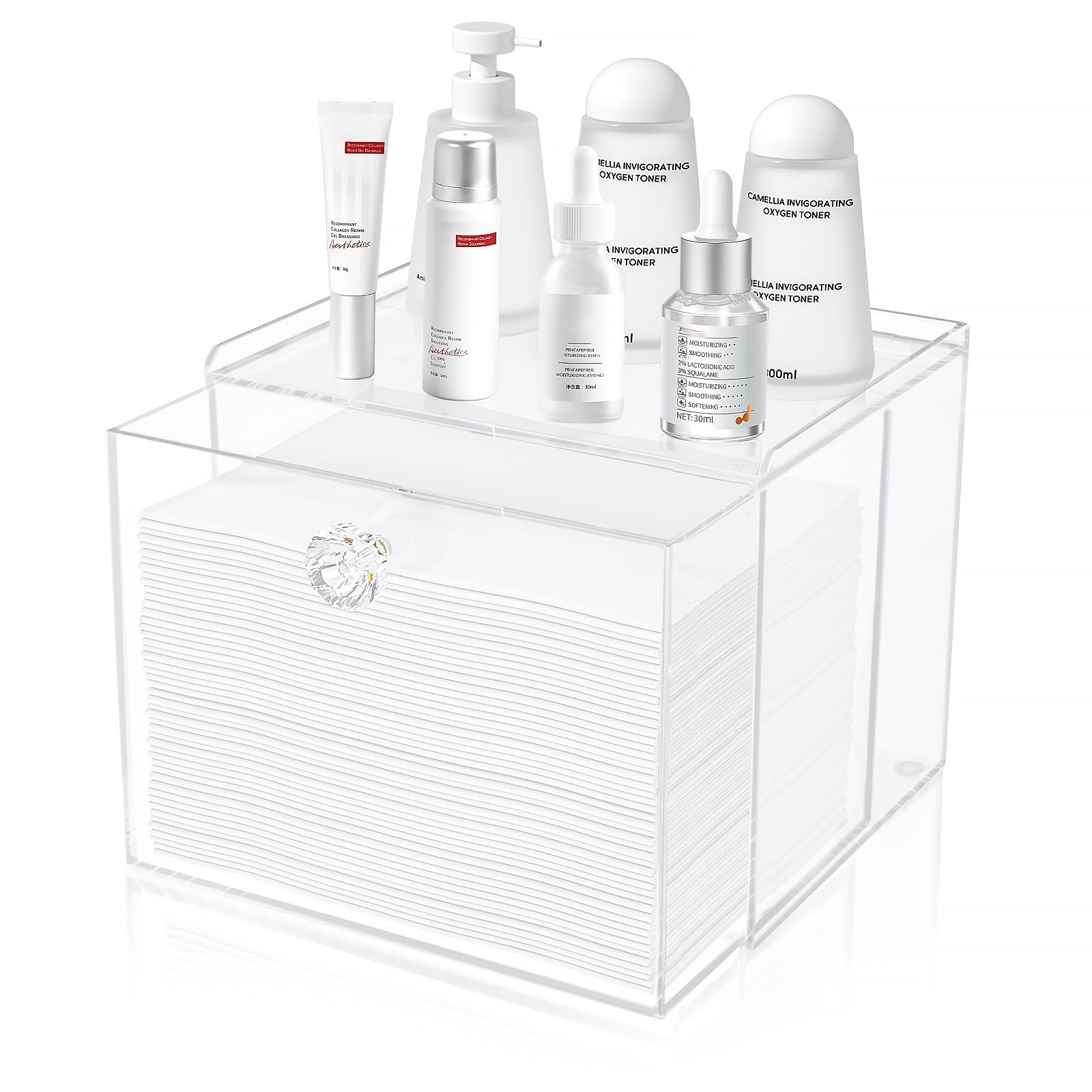 Disposable Face Towel Holder - Acrylic Towel Storage Box with Drawer for Clean Skin Club Clean Towel XL | Wall-Mounted Makeup Remover Cloth Organizer | Perfect for Bathroom, Spa & Skincare Routine Organization