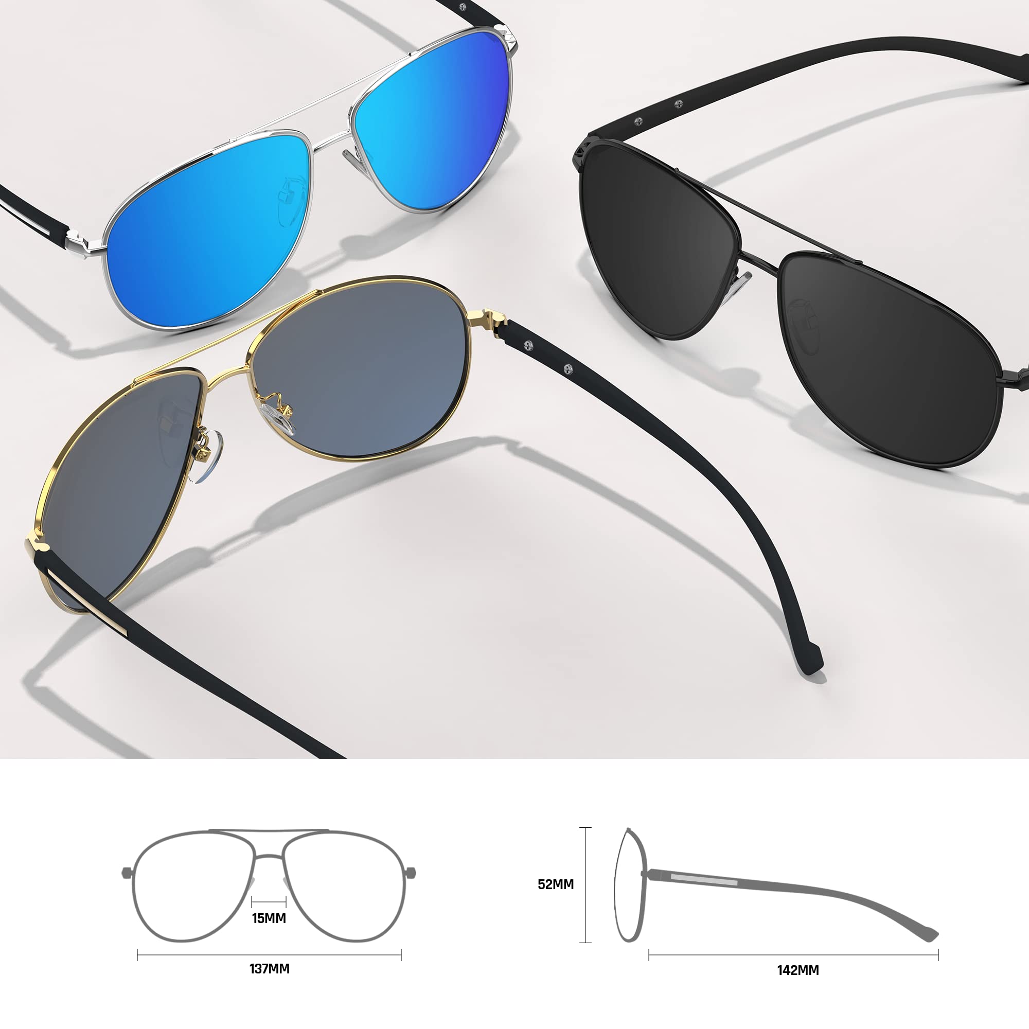 Classic Aviator Sunglasses for Men - Polarized & Mirrored Lenses - UV Protection - Retro Pilot Style - Perfect for Driving, Outdoor Activities & Fashion Accessories