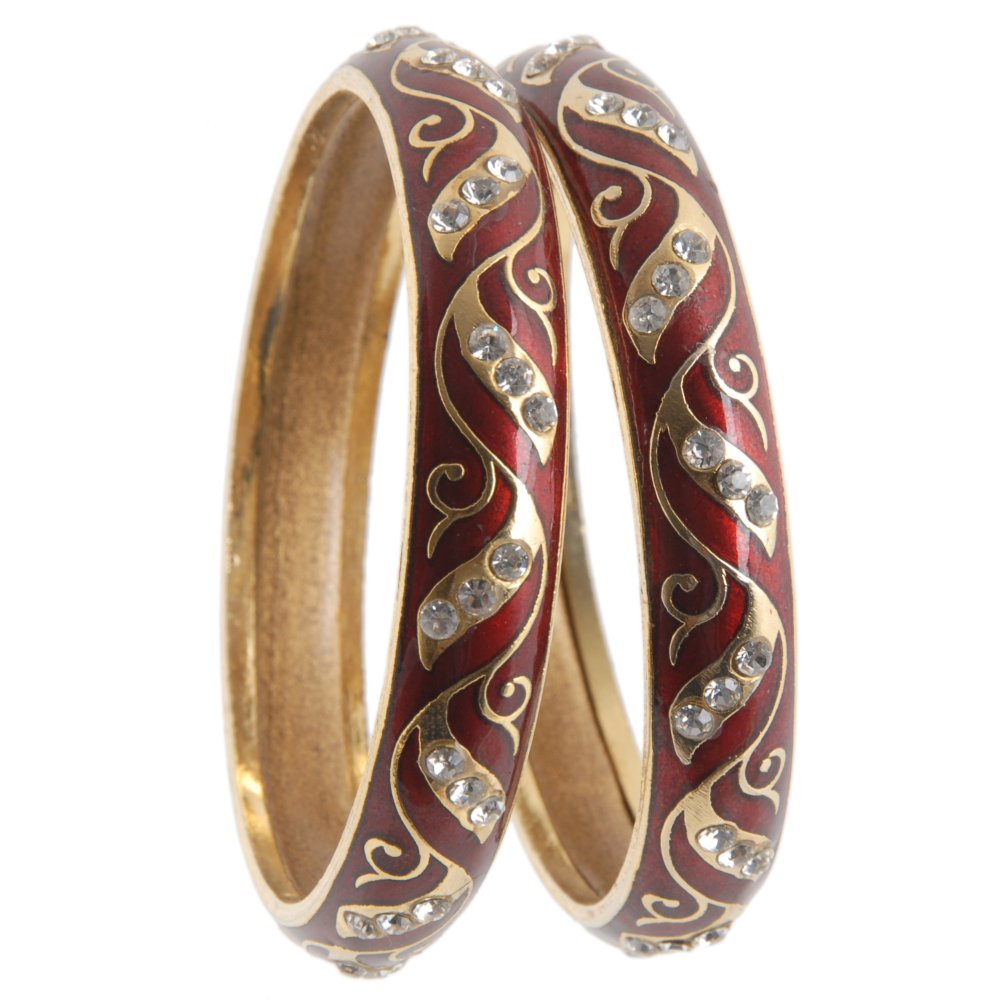 Red Kada with Golden Design Stones - Set of 2 for Women's Fashion Accessories | Perfect for Indian Weddings, Festivals & Cultural Events