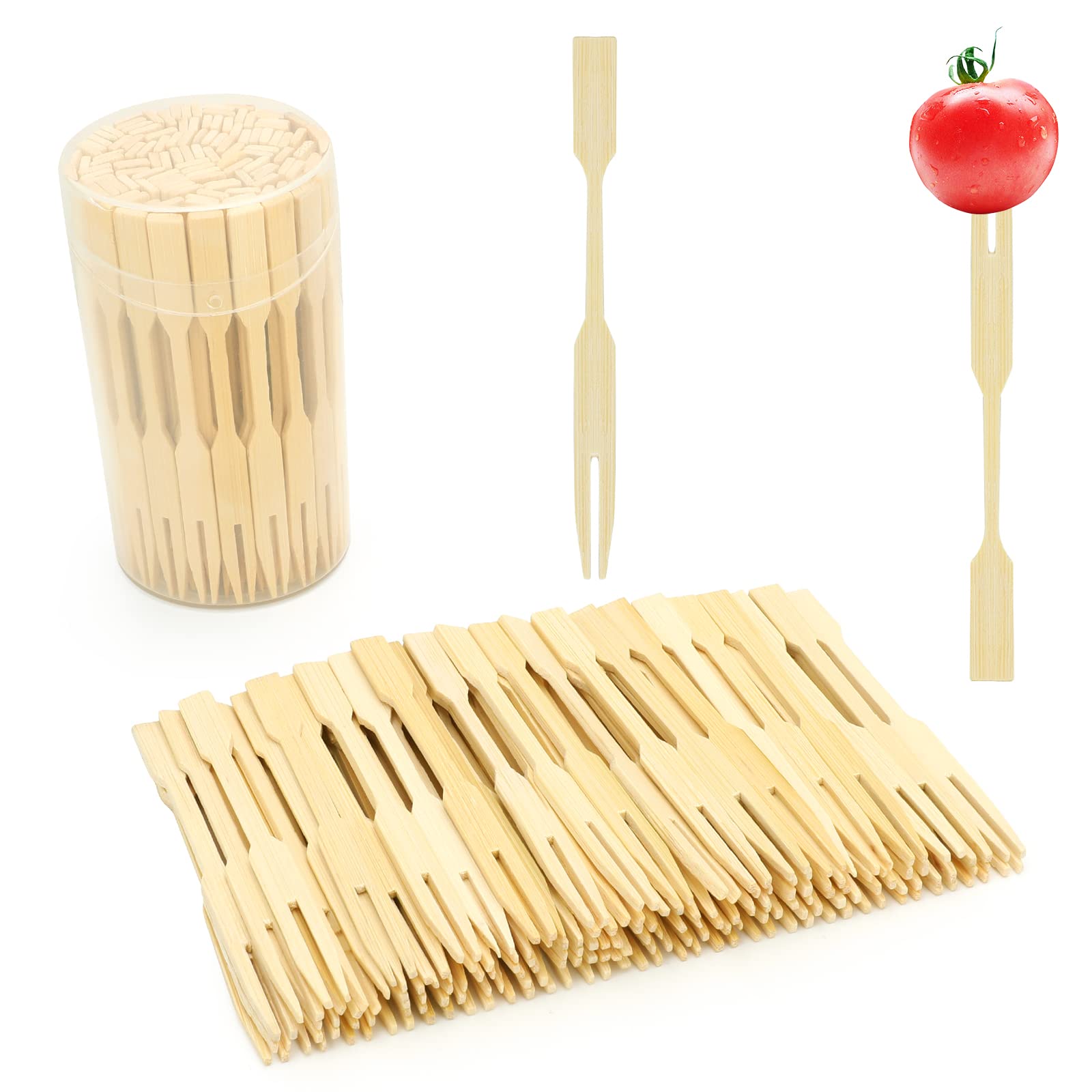 Mini Bamboo Forks 3.5 Inches - Eco-Friendly Disposable Wooden Appetizer Forks for Desserts, Cocktails, Charcuterie Boards | 110 PCS Small Double-Prong Toothpicks for Parties, Picnics & Catering Events