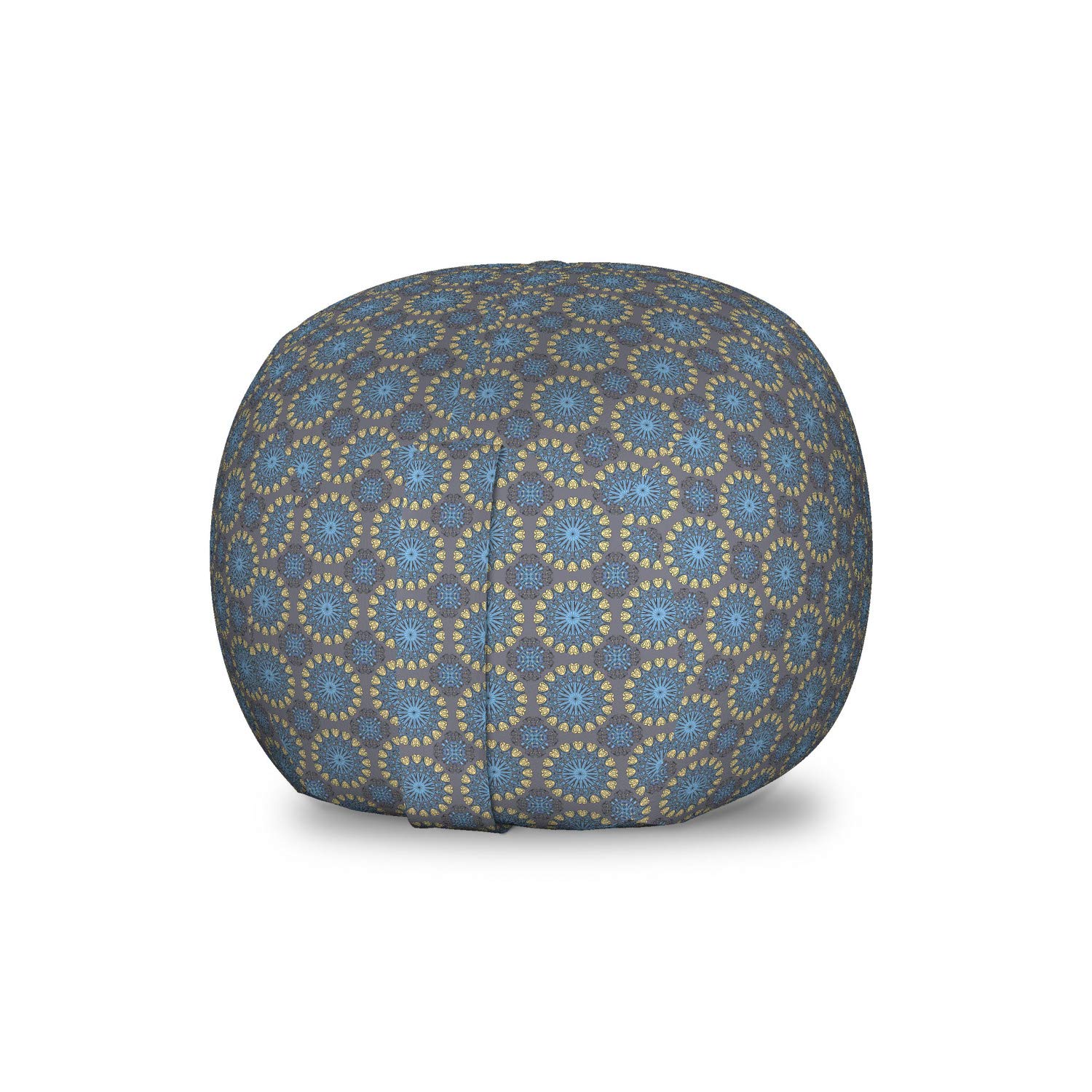 Ambesonne Ethnic Toy Storage Bag Chair - Mandala Inspired Circular Motifs, Washable Stuffed Animal Organizer, Small Size Pale Blue & Yellow | Kids Room Decor, Nursery Organization, Playroom Storage Solution