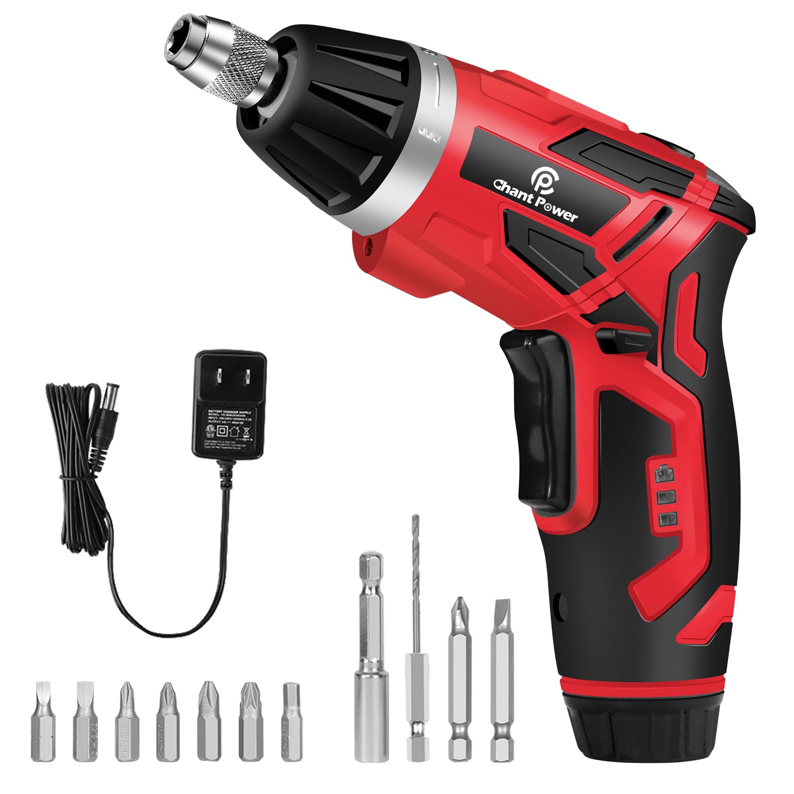 C P CHANTPOWER 4V Cordless Electric Screwdriver Set - 6+1 Torque Settings, 1/4