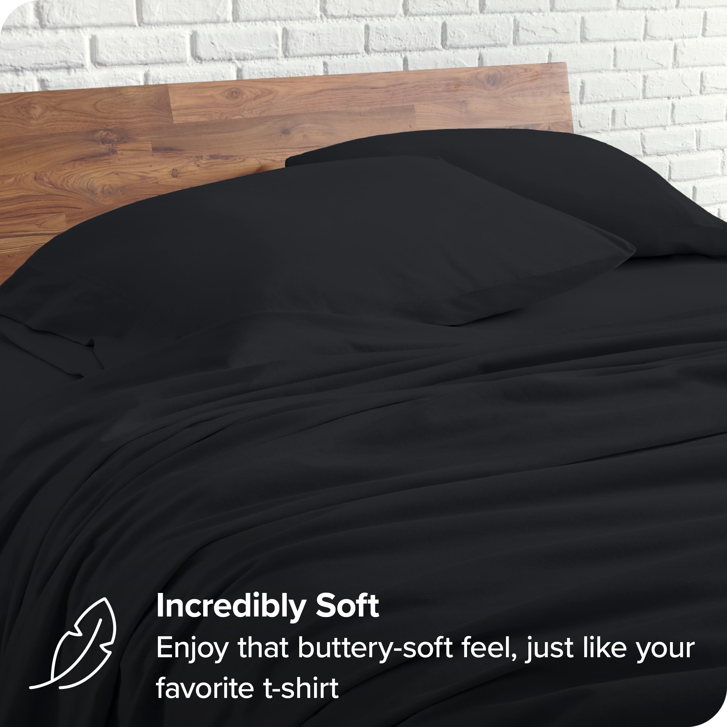 Bare Home 100% Organic Cotton Jersey Sheet Set - Ultra Soft Breathable Bed Sheets with Deep Pockets for Twin Size Beds - Includes Fitted Sheet, Flat Sheet & Pillowcases (Black) - Perfect for Cozy Nights, Guest Rooms & Dorm Essentials