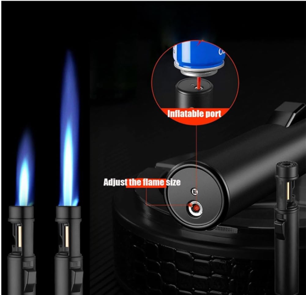 2025 New Windproof Butane Jet Lighter - Adjustable Flame, 360° Rotating Ignition, Built-in Bottle Opener - Refillable & Portable for Camping, BBQ, Outdoor Adventures (Black, 2-Pack)