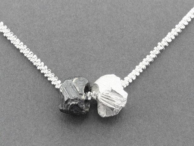 Elegant Faceted Pendant Necklace - Sterling Silver & Oxidized Silver on 55cm Chain for Women, Perfect for Parties, Weddings & Everyday Wear