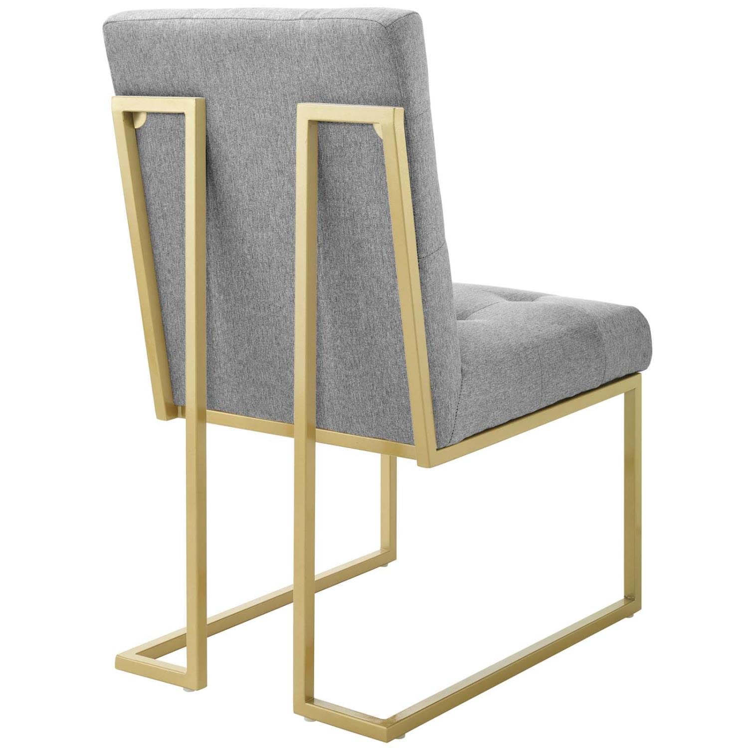 Modway Privy Upholstered Dining Chair - Stainless Steel Frame with Gold Finish & Light Gray Fabric - Perfect for Modern Dining Room, Kitchen or Office Setting