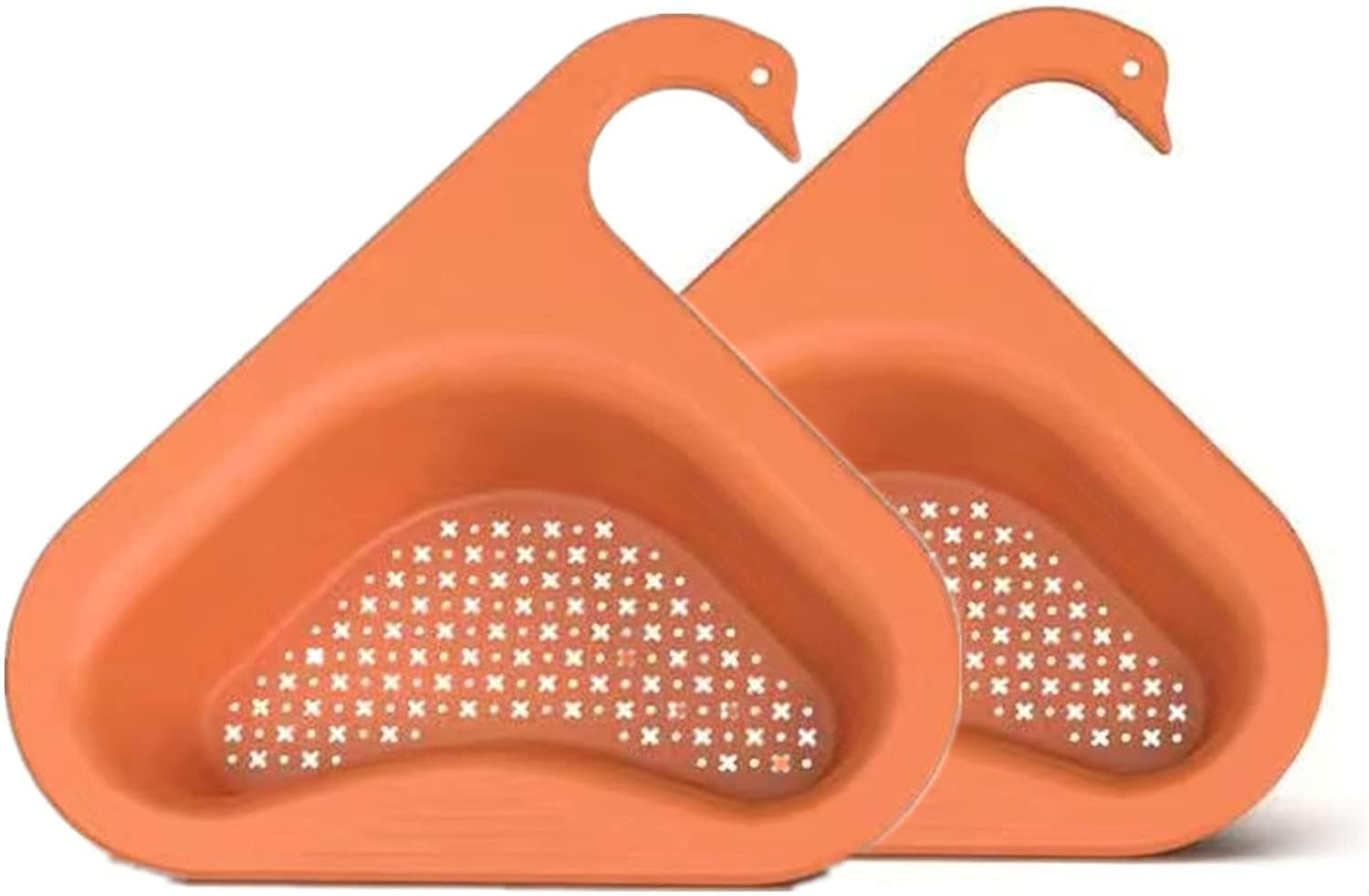 SOOMLON 2 Pack Swan-Shaped Sink Strainer Baskets - Triangular Kitchen Sink Filter & Drain Rack for Corner Sinks, Multi-Functional Water Storage Tank Organizer (Orange) - Perfect for Kitchen, Bathroom & Utility Sink Organization