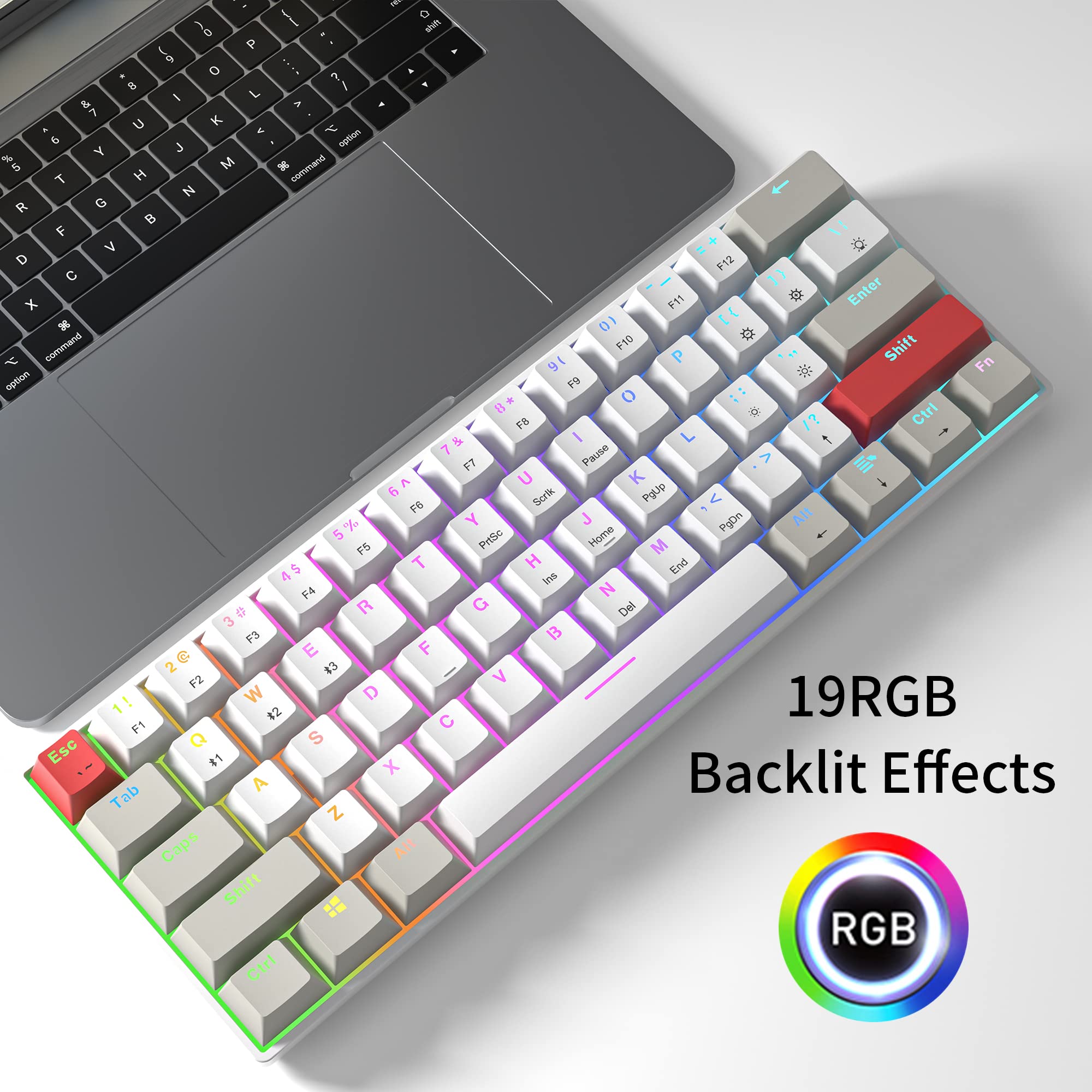 Newmen GM610 60% Wireless Mechanical Gaming Keyboard - Wired/Bluetooth/2.4G RGB Backlit, 61-Key Anti-Ghosting, Programmable & Hot-Swappable for PC, Windows, Mac, Laptop (Linear Red Switch) - Perfect for Esports, Office Work & Home Computing