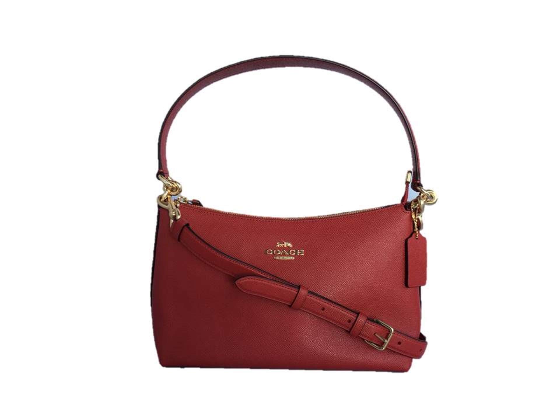 Coach Crossgrain Leather Lewis Shoulder Bag & Crossbody Purse for Women - True Red Handbag for Work, Travel & Everyday Use
