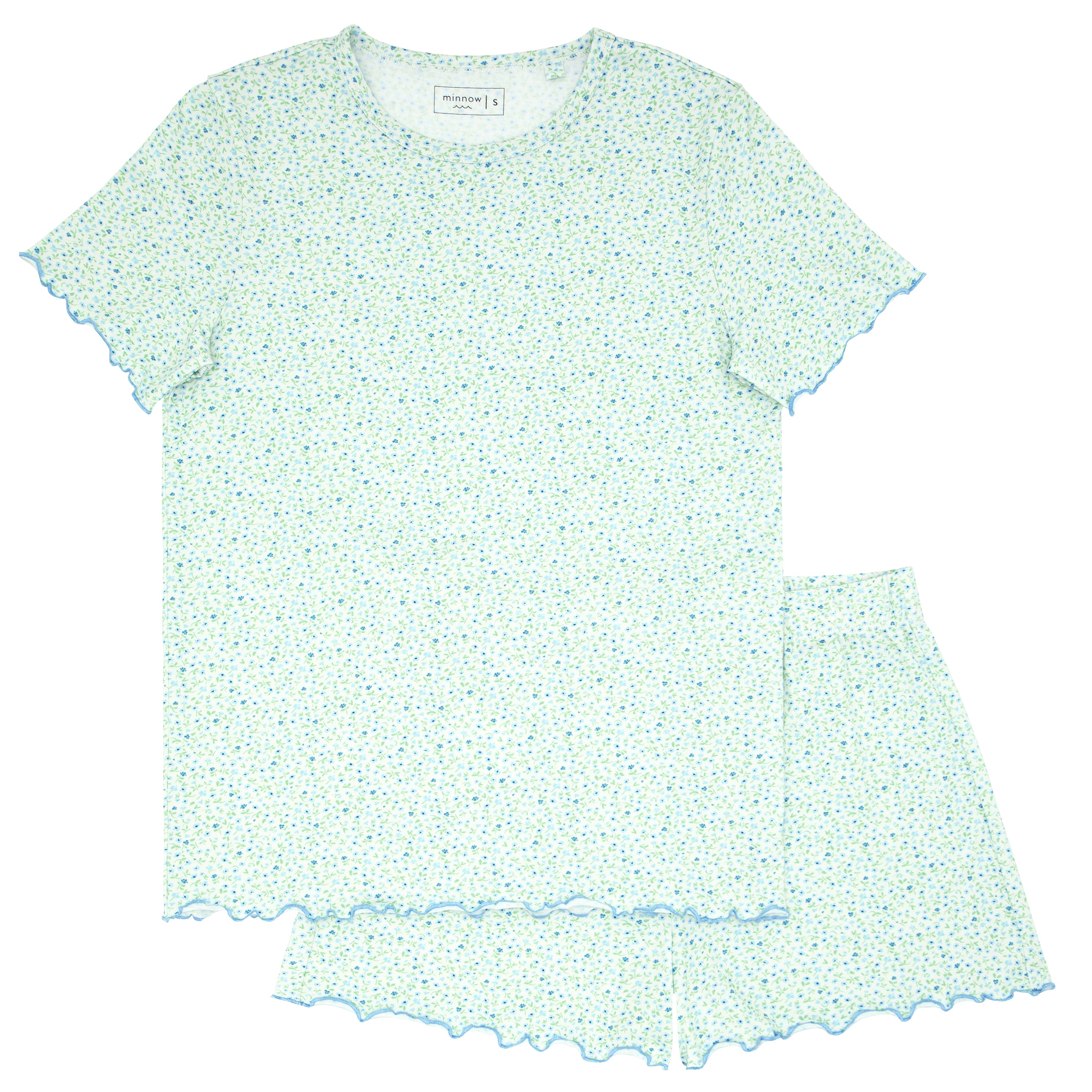 Women's Hibiscus Ditsy Print Pajama Set - Soft Pima Cotton Shirt & Shorts for Sleepwear, Lounge & Vacation - Floral Summer Nightwear for Comfort & Style