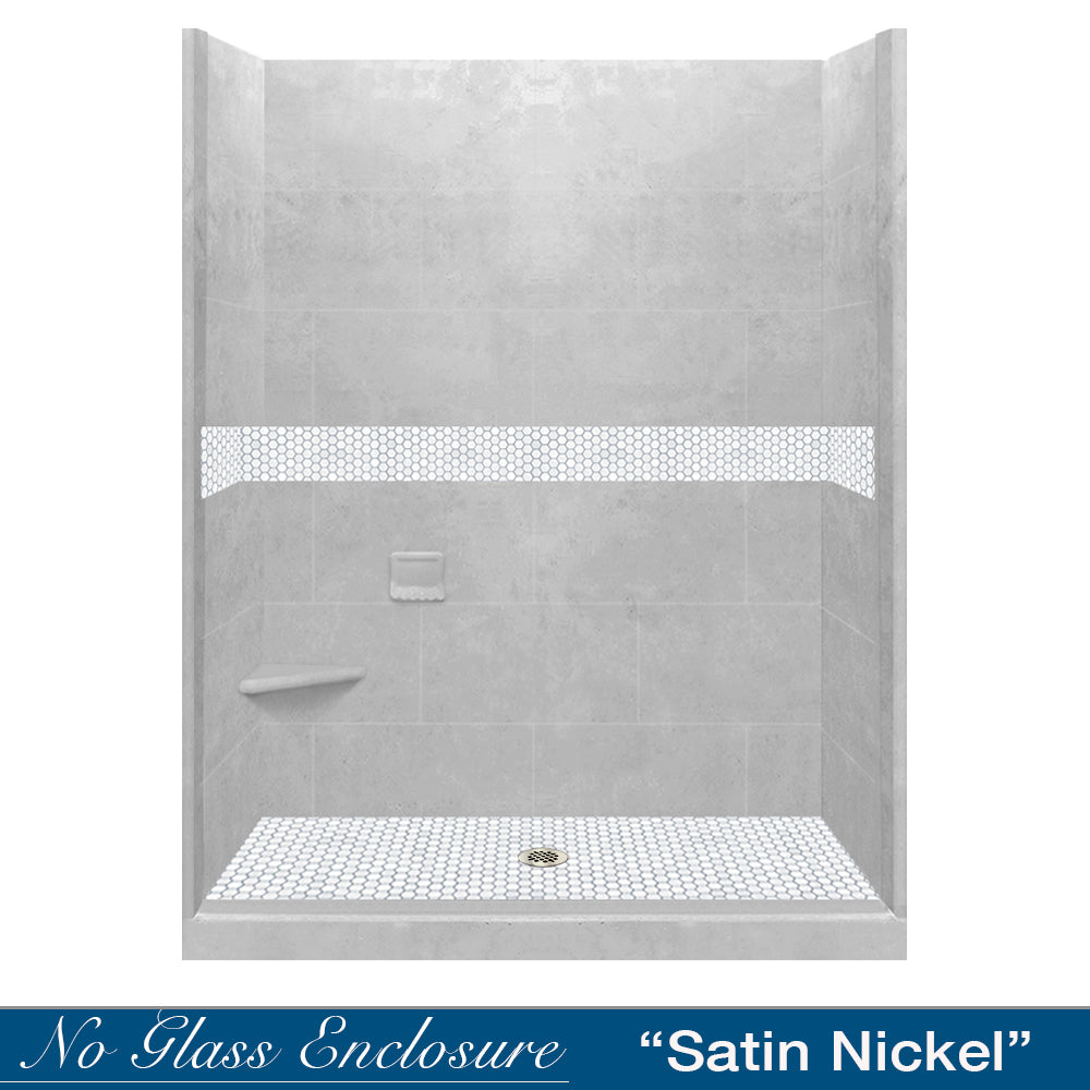 60 Alcove Portland Cement Sistine Stone & Pearl Hex Mosaic Tile - DIY Shower Remodel Kit for Bathroom, Kitchen Backsplash & Flooring Accent