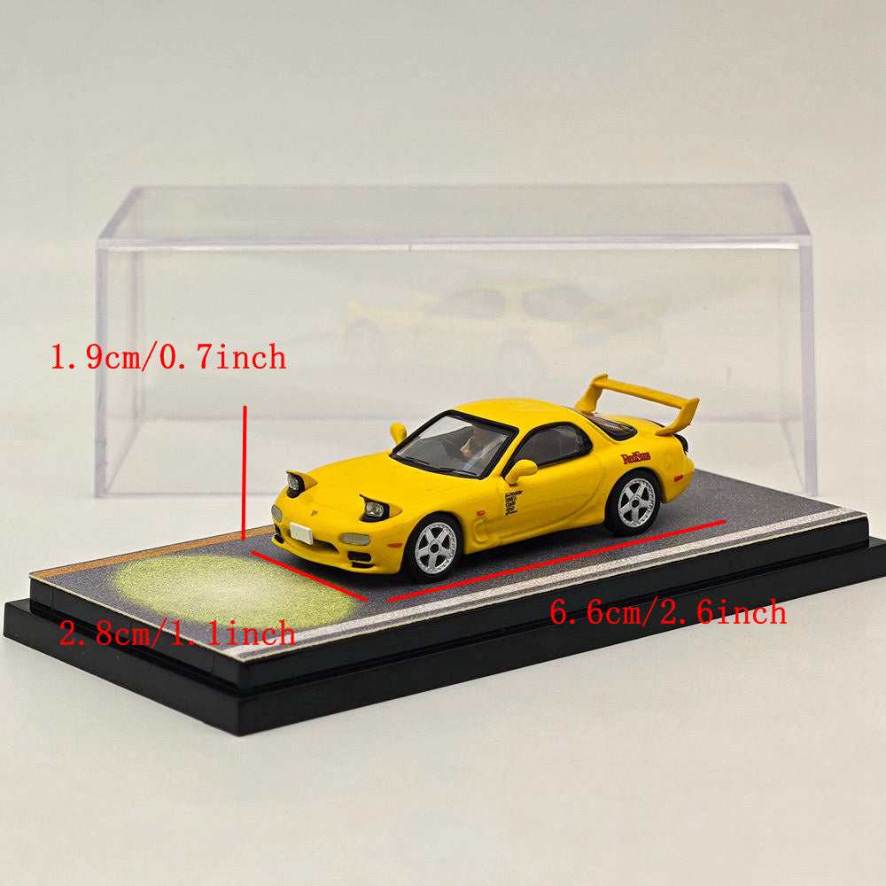 1/64 Scale Mazda RX-7 FD3S RedSuns Initial D Diecast Model Car with Open Headlights - HJ645007DA - Perfect for Anime Fans, Car Collectors & Display Cases