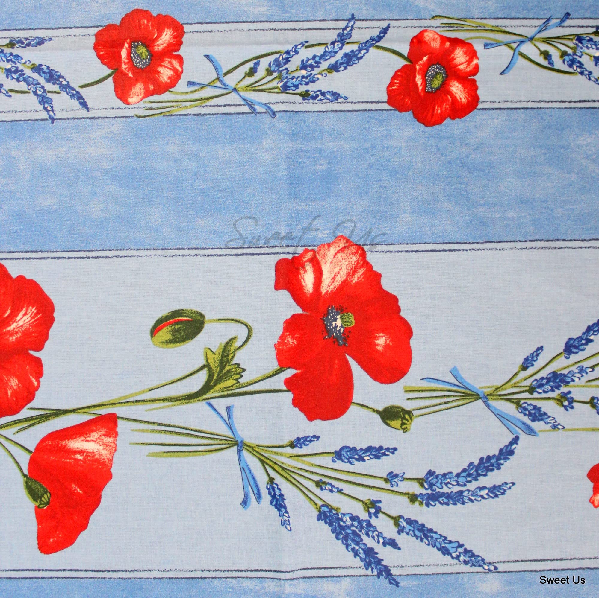 La Cigale Poppy Éclat Spill-Resistant Wipeable Tablecloth - Acrylic Coated Floral Cotton French Provencal Design for Rectangle Tables (60x98 Inches, Blue) - Perfect for Dining Rooms, Kitchens, Outdoor Patios & French Country Decor