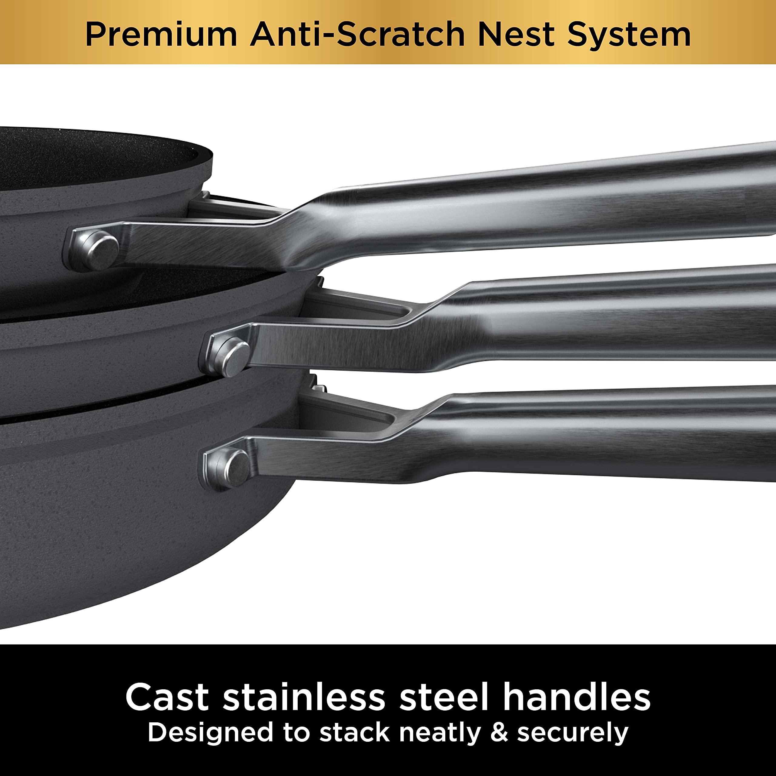 Ninja Foodi NeverStick Premium 6-Piece Hard-Anodized Nonstick Saucepan Set with Glass Lids | Scratch-Resistant Nesting System | Oven Safe to 500°F | Slate Grey | Perfect for Cooking, Baking & Meal Prep