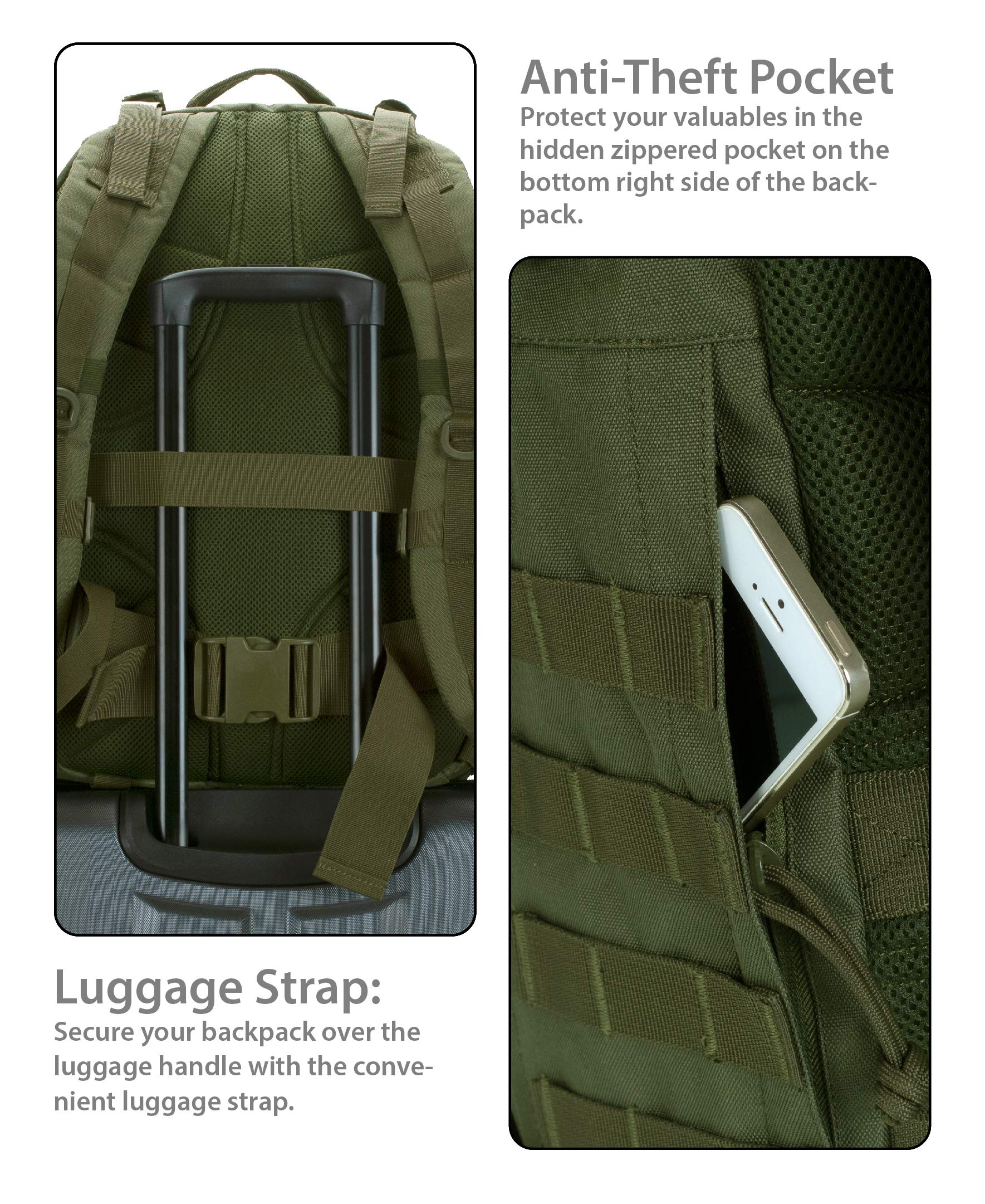 Rockland Military Tactical Laptop Backpack - Durable 17 Inch Laptop Bag with Multiple Pockets, Water Resistant Green Backpack for Men & Women - Perfect for Travel, Hiking, School & Work Commute