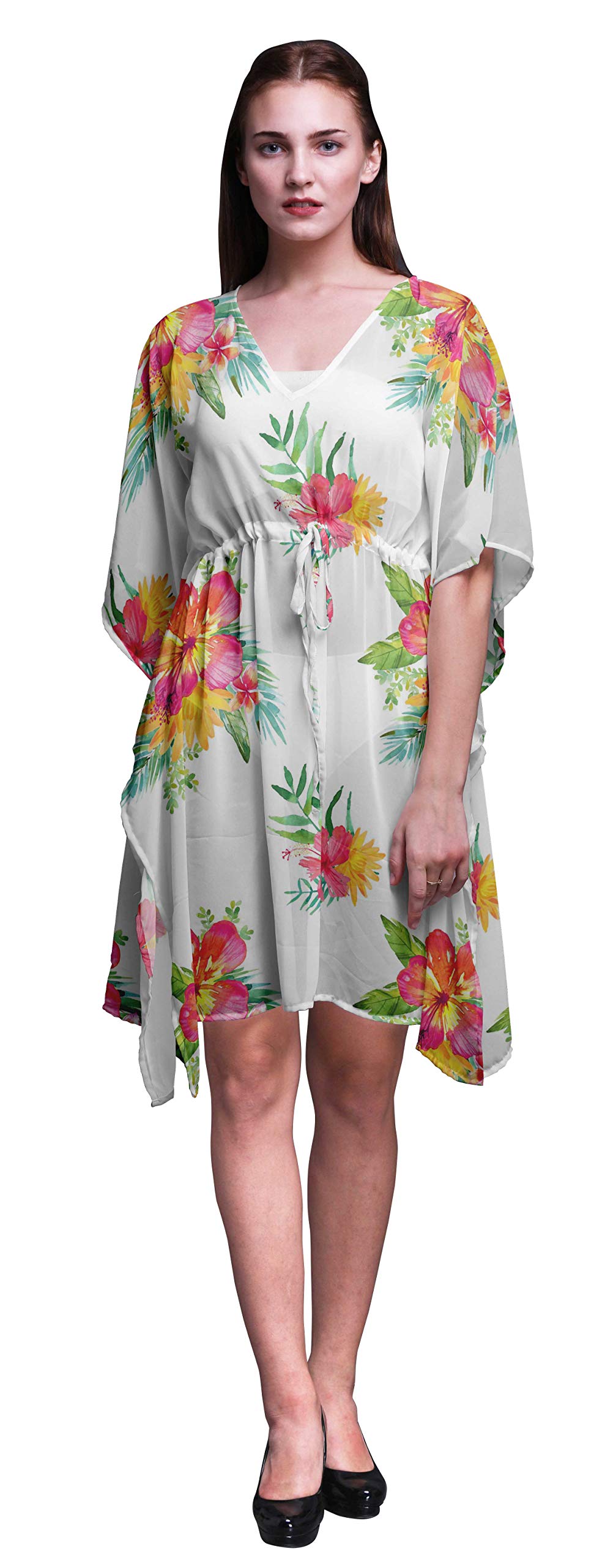 Bimba Women's Short Caftan Midi Dress - Beach Cover Up, Swimwear Wrap, Boho Summer Dress for Pool, Vacation & Resort Wear