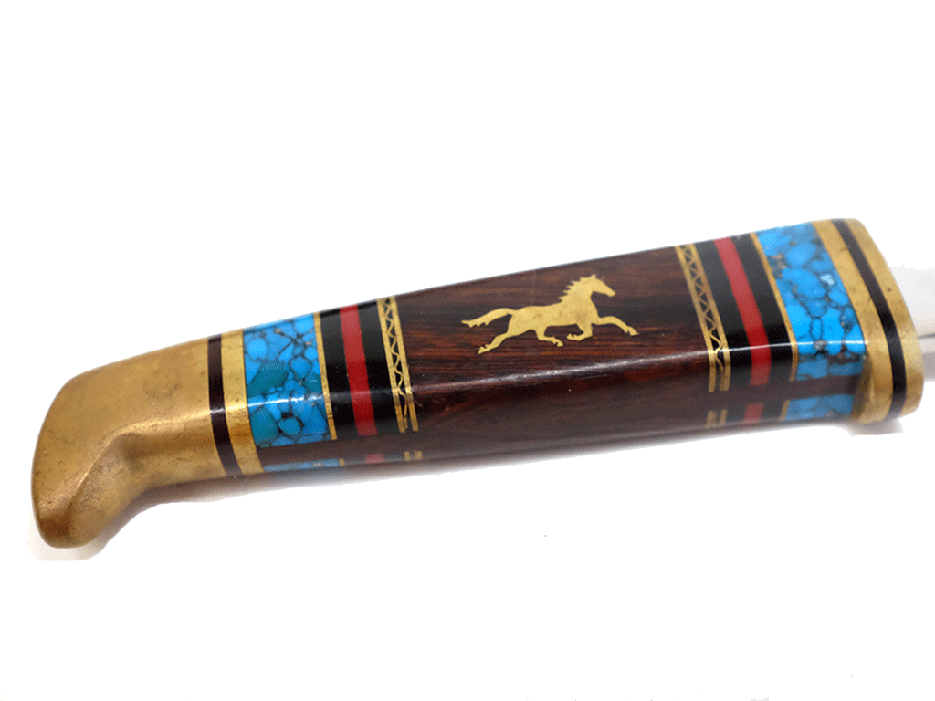 Authentic Navajo Handmade Buck Custom Knife by Artist Dave Yellowhorse - Fixed Blade with Inlaid Turquoise - Perfect for Collectors, Outdoor Adventures & Native American Art Display