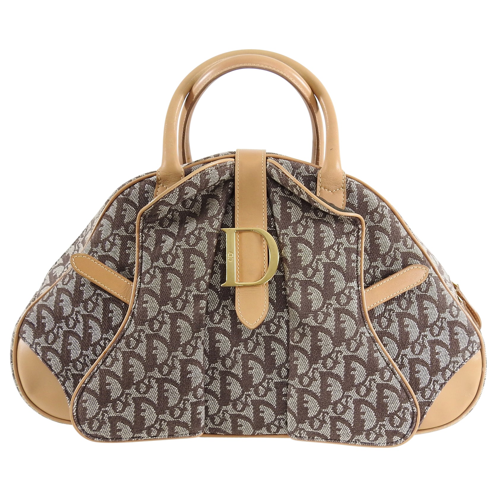 Christian Dior Monogram Double Saddle Bowling Bag in Brown - Luxury Leather Handbag for Women, Perfect for Work, Travel & Evening Events