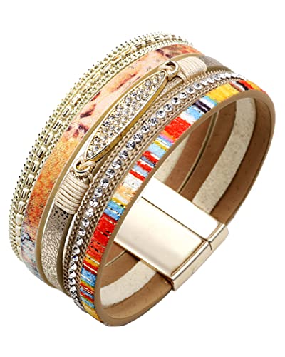 Palotay Women's Sparkle Leather Wrap Bracelet - Boho Crystal Cuff Bangle with Clasp, Multilayer Leather Jewelry for Teen Girls, Sister & Friend Gifts - Perfect for Casual Wear, Parties & Special Occasions