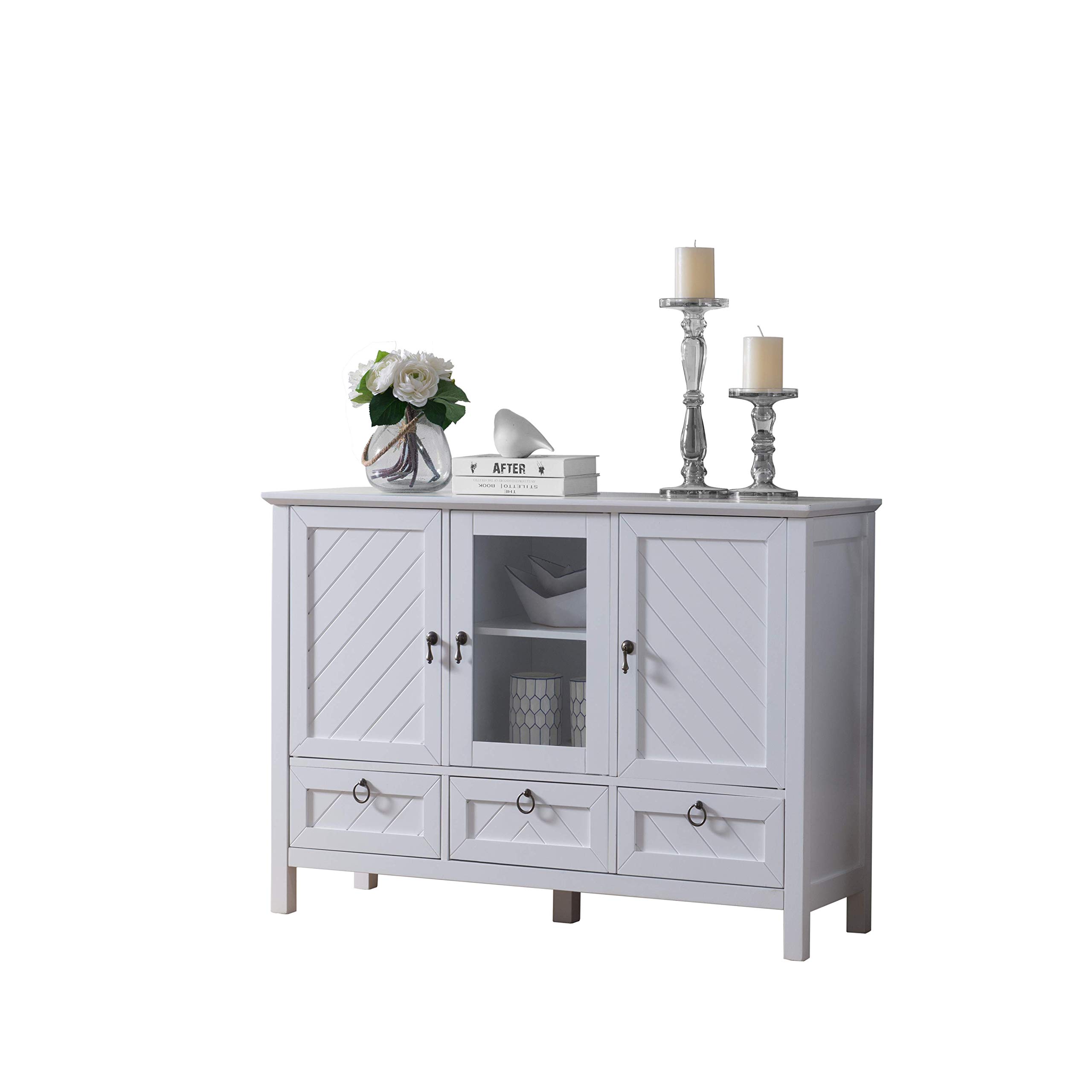 Kings Brand Furniture Evans Sideboard Buffet Console Table with Storage Cabinets - White - Perfect for Dining Room, Living Room & Entryway Organization
