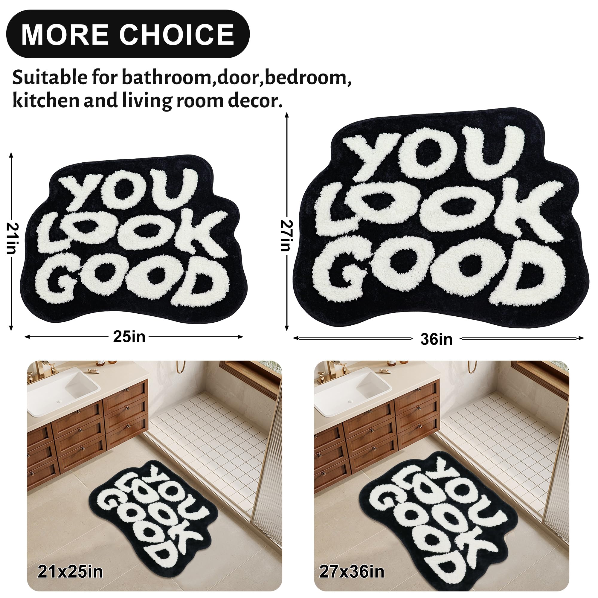 Funny Black and White Bath Mat - Non-Slip Absorbent Bathroom Rug for Bathtub, Shower & Kitchen - Cool Floor Mat Decor for Bathroom, Bedroom & Laundry Room - Perfect Gift for Home & Apartment
