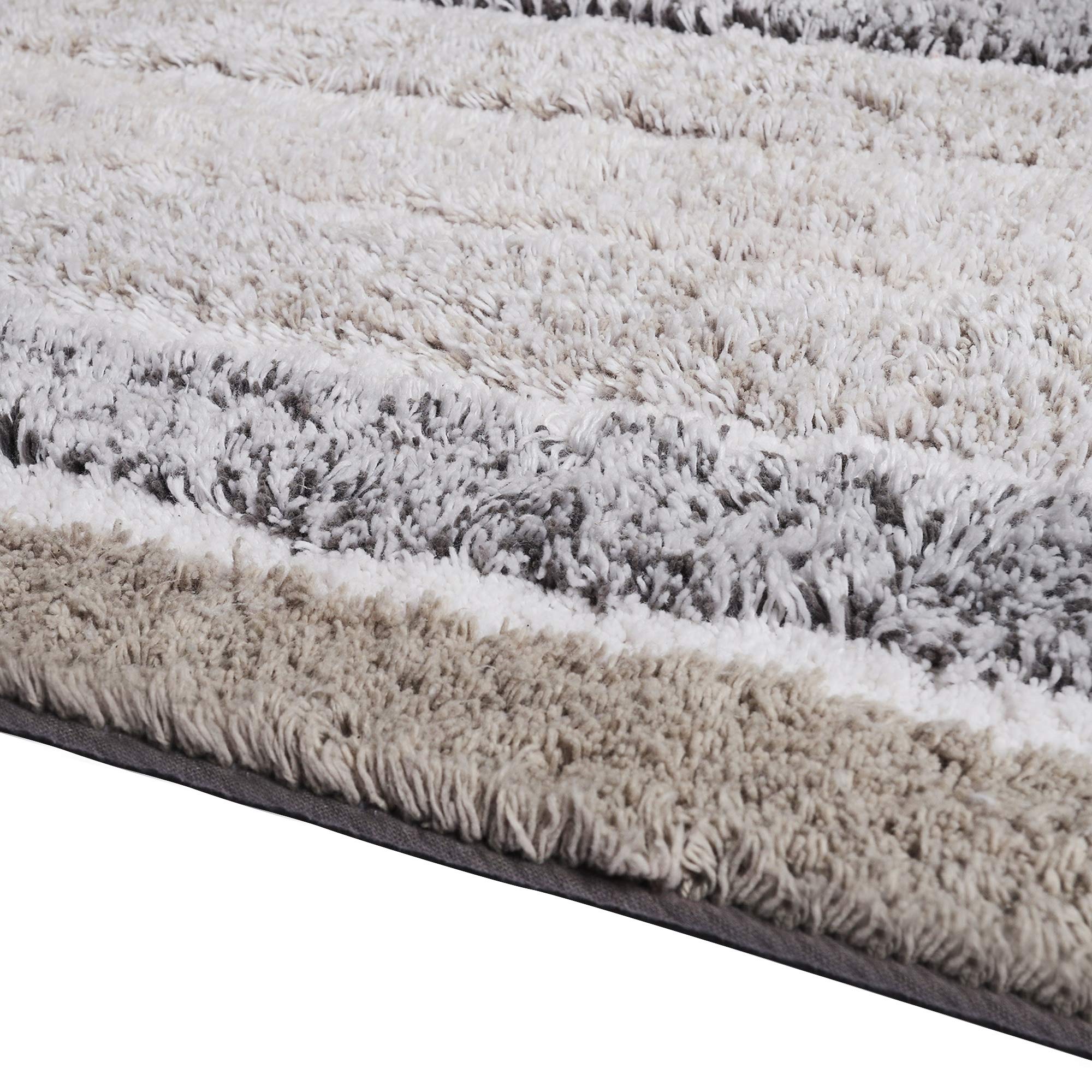 Non-Slip Bathroom Rugs Set of 2 - Light Grey Cotton Bath Mats with Alpine Stripe Design | Quick-Dry Absorbent Bathroom Floor Mats for Tub, Shower & Spa | Perfect for Bathroom, Living Room & Entryway (21