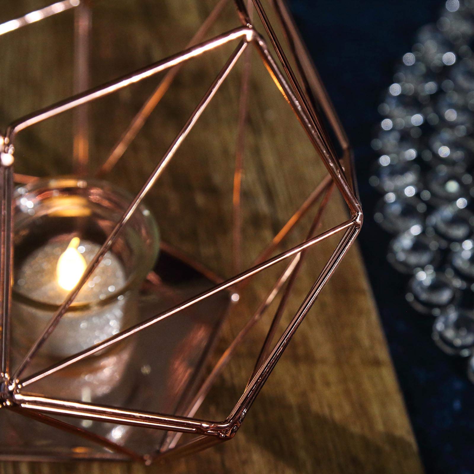 7-Inch Rose Gold Geometric Candle Holder Vase - Elegant Wedding Centerpiece, Party Decor, Home & Event Decoration Supplies - Perfect for Tablescapes, Bridal Showers & Romantic Ambiance