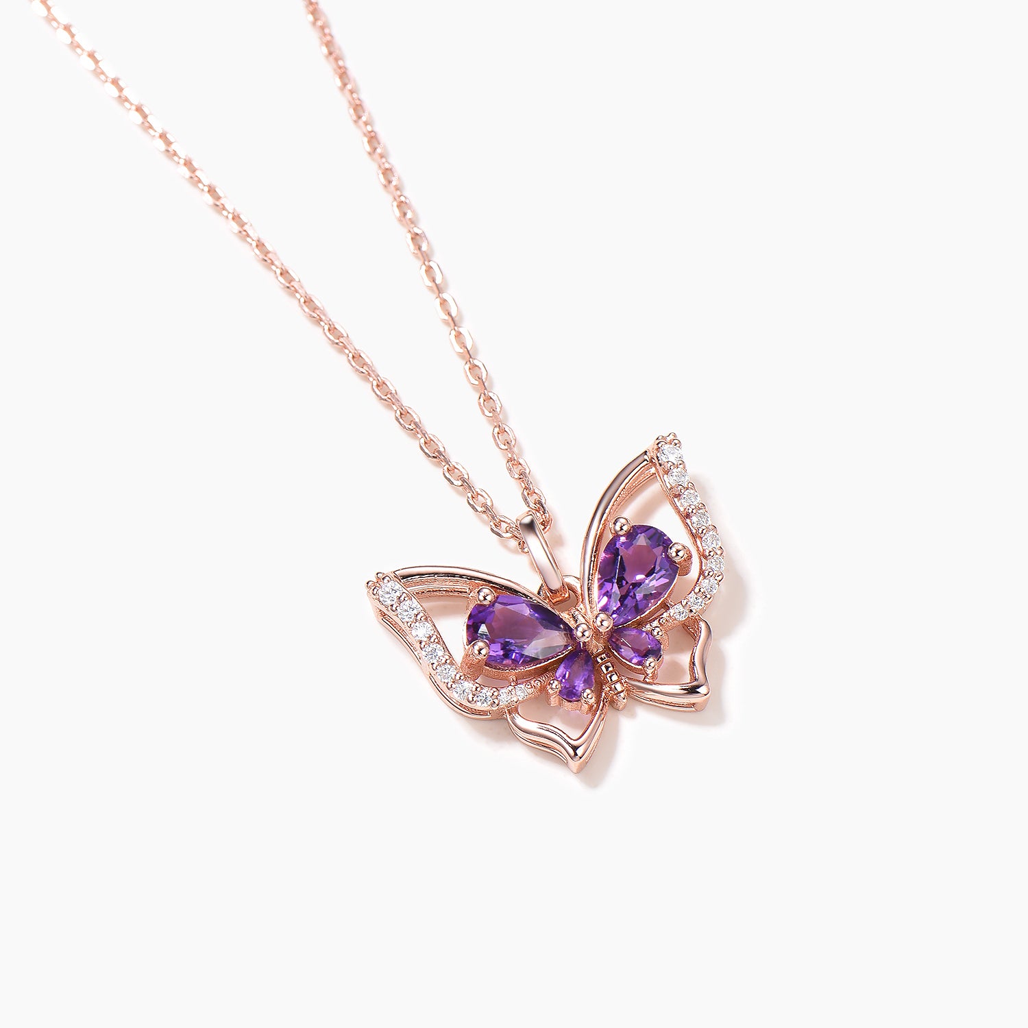 Pear Cut Natural Amethyst Butterfly Pendant Necklace with Diamond Accents - Nature Inspired Jewelry for Women, Perfect for Weddings, Anniversaries & Special Occasions