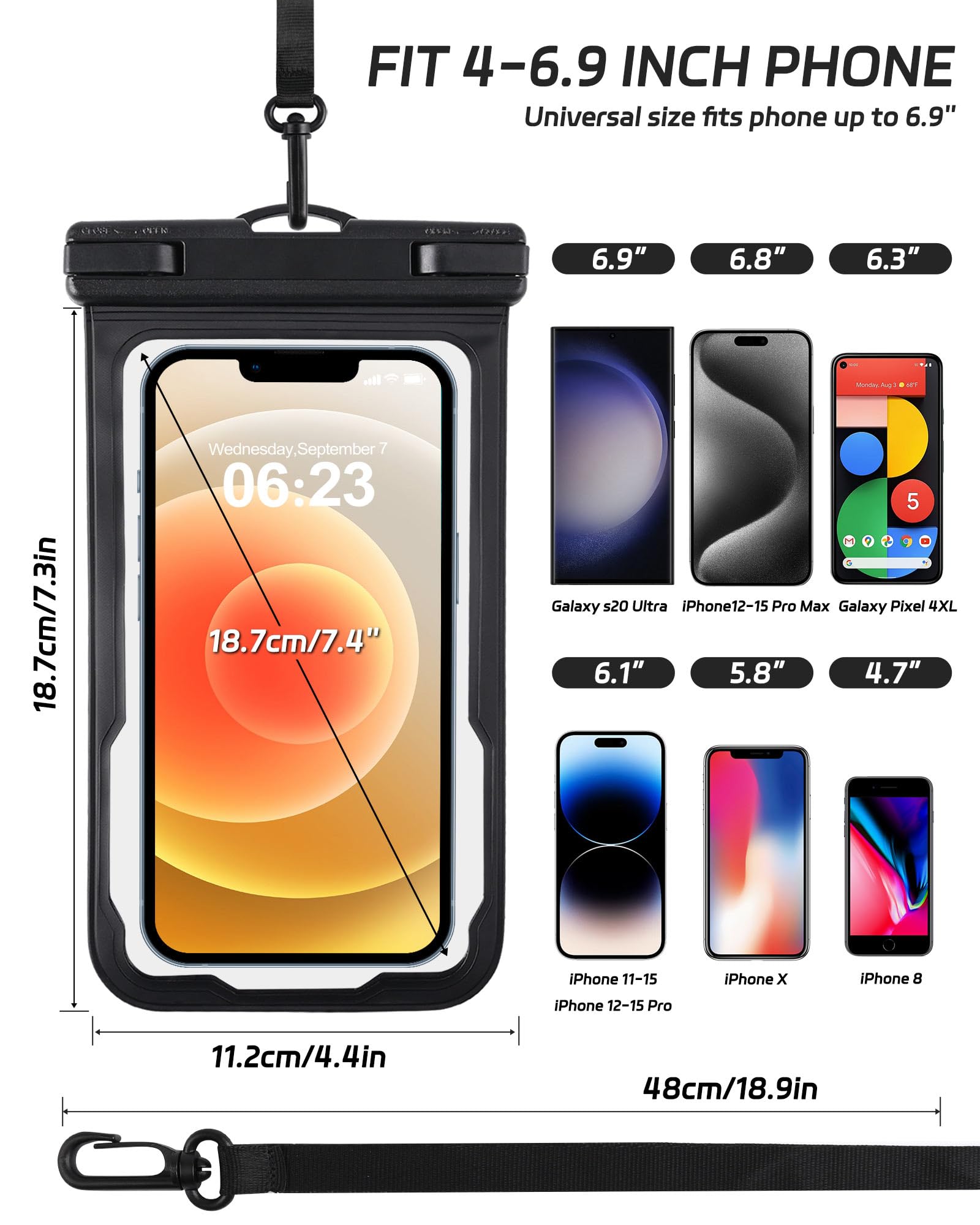 Waterproof Phone Pouch (2 Pack) for iPhone 16/15/14/13/12 Plus Pro Max & Galaxy/Pixel - Cruise, Beach & Travel Essentials - Keep Your Phone Dry While Swimming, Boating & Outdoor Adventures
