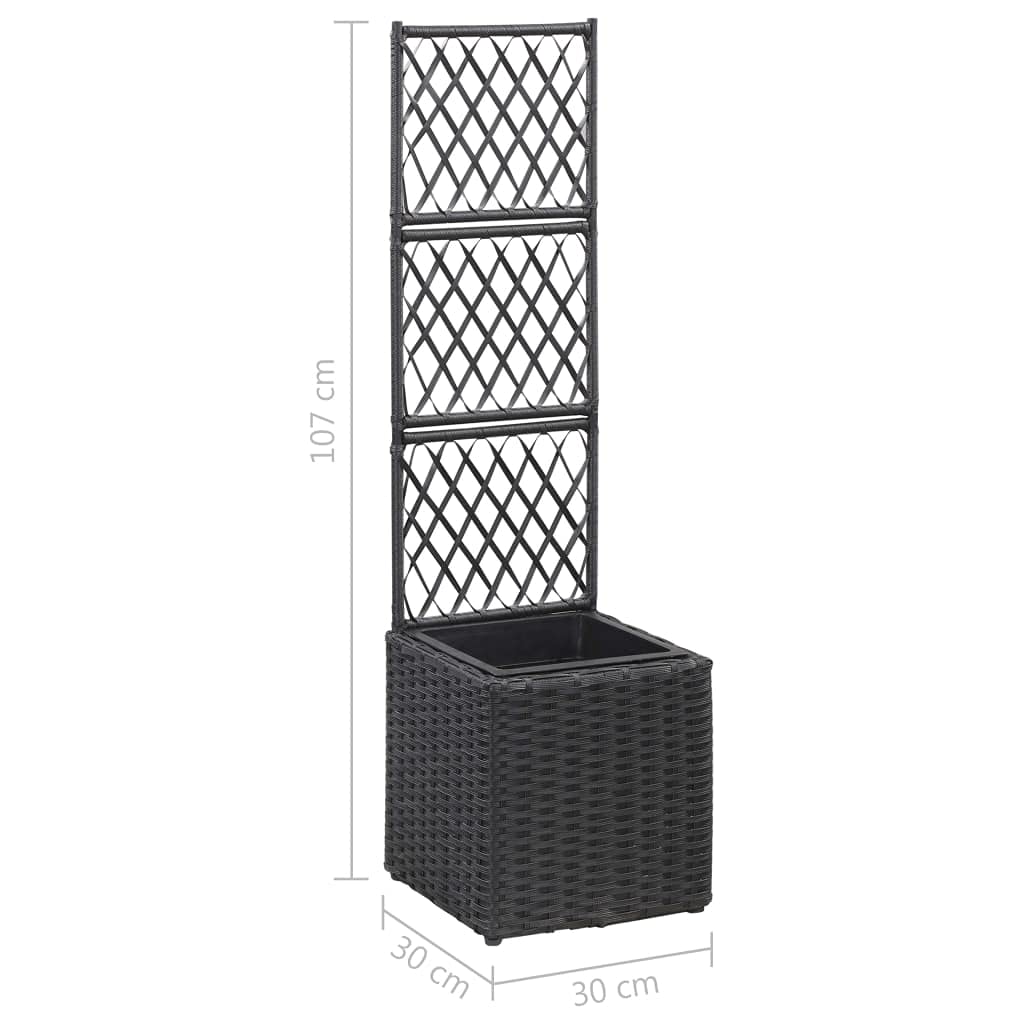 Poly Rattan Flower Pot with Trellis - 11.8x11.8x42.1 Inch Climbing Plant Planter for Indoor/Outdoor Gardens - Black Vertical Garden Planter for Vines, Roses & Climbing Plants