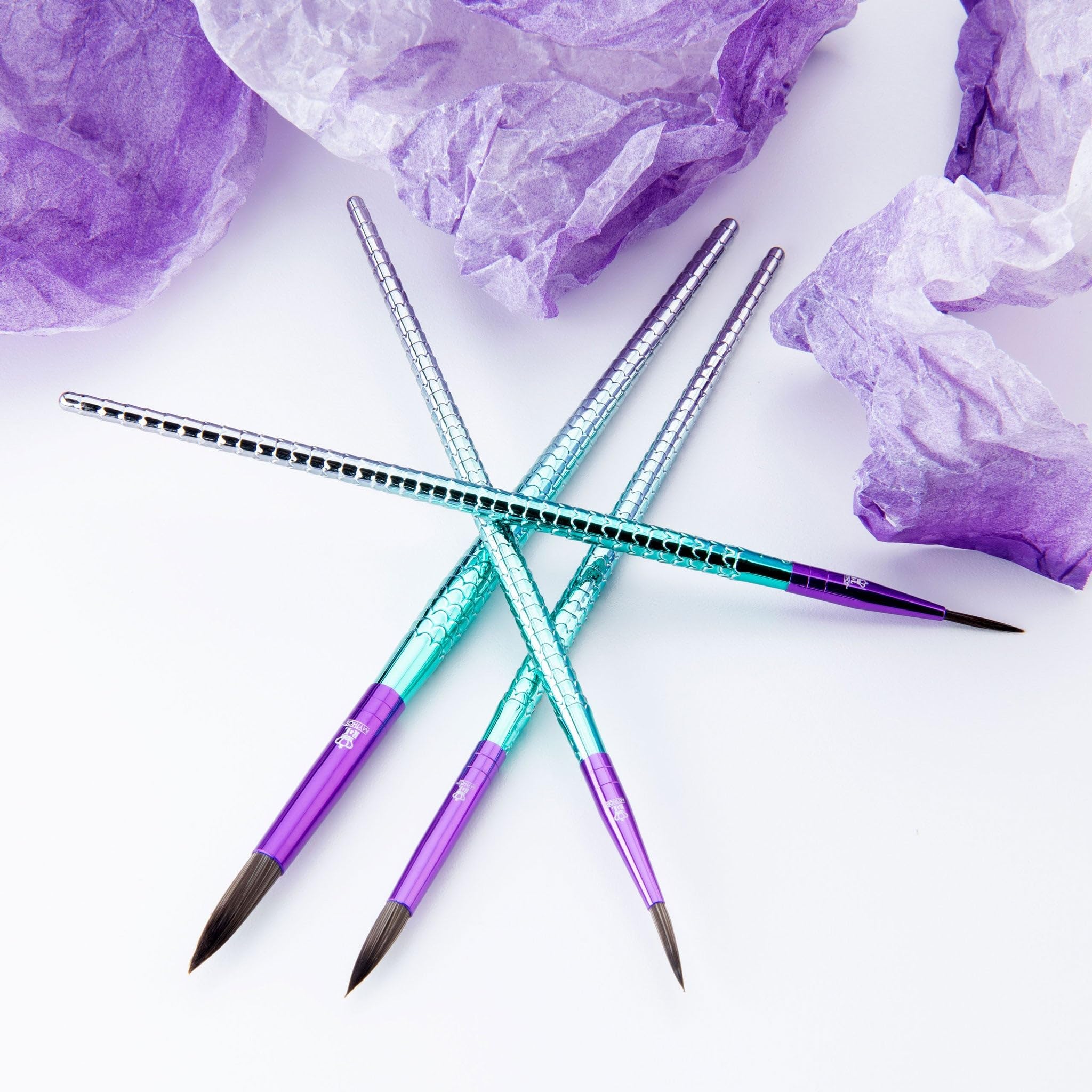 Royal & Langnickel Mythos Mermaid 4-Piece Brush Set - Professional Painting & Makeup Artist Tools for Watercolor, Acrylic & Face Art - Perfect for Artists, Beginners & DIY Crafts