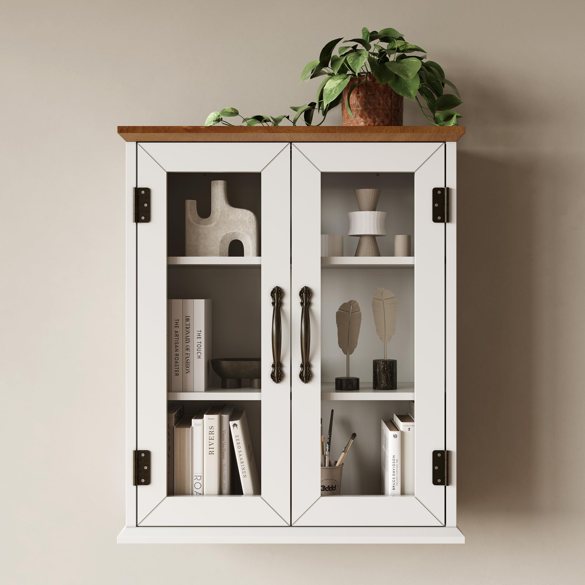 ChooChoo Wooden Medicine Cabinet with Acrylic Doors - Adjustable Shelf Bathroom Wall Cabinet for Over The Toilet - Rustic Wall Mount Storage for Bathroom, Kitchen & Living Room in Soft White & Brown - Perfect for Organizing Toiletries, Cosmetics & Small Essentials