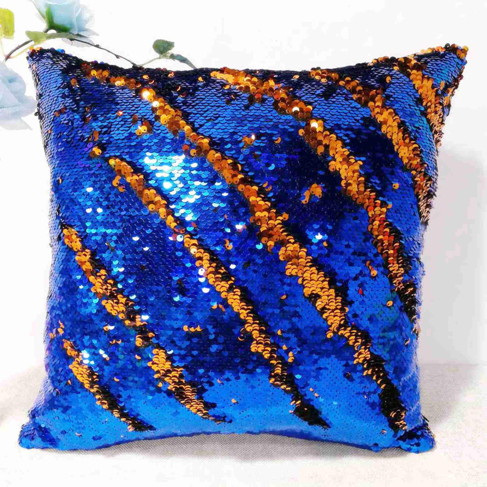 **Royal Blue to Orange Mermaid Sequin Pillow Case 16x16 Inch - Reversible Glitter Pillow Cover for Girls, Color-Changing Magic Sequins - Perfect for Bedroom Decor, Kids' Room & Gift Ideas**