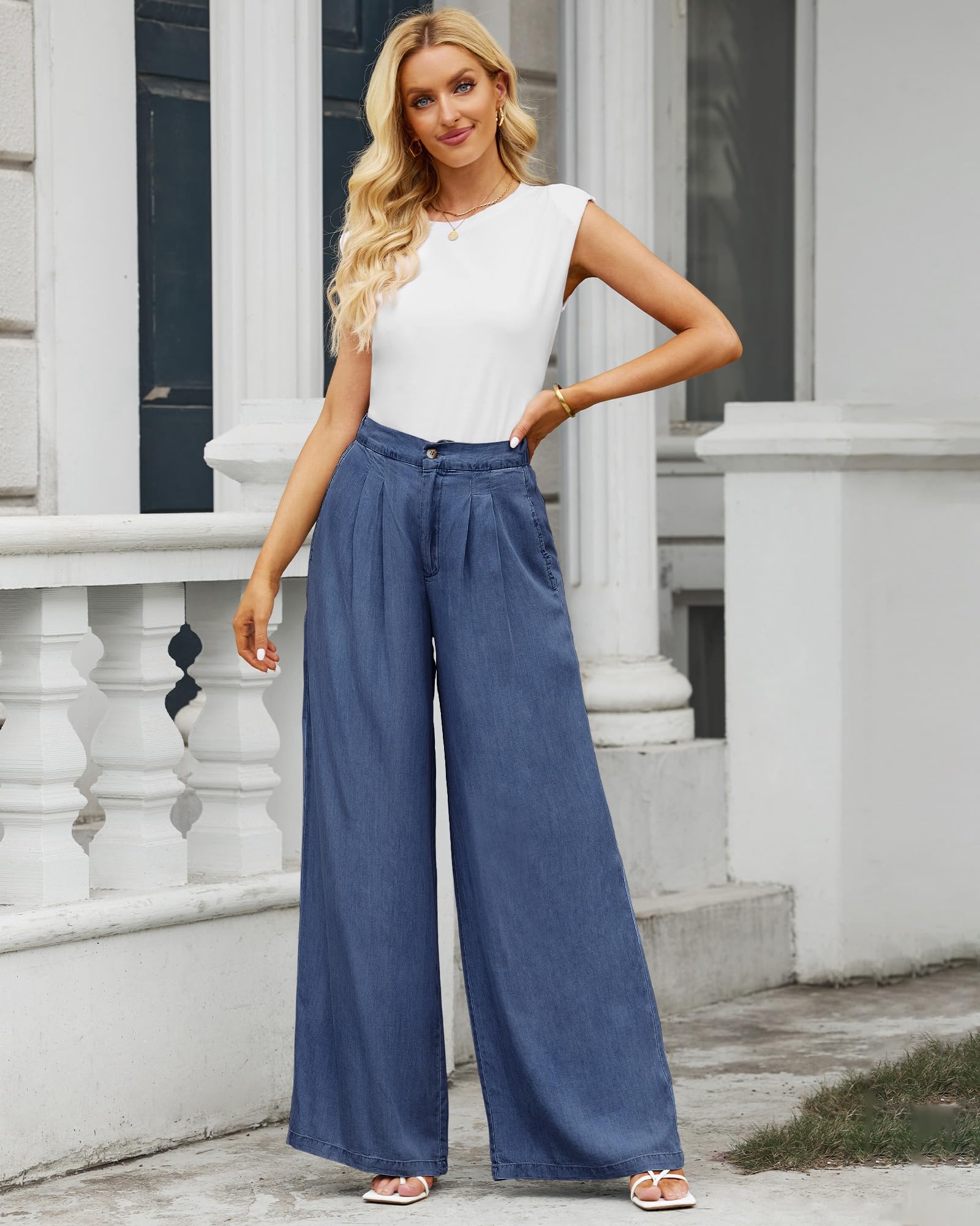 GRAPENT Women's High Waisted Wide Leg Palazzo Jeans - Lightweight Flowy Trousers for Summer & Beach | Y2K Fashion Trendy Casual Outfits for Streetwear, Vacation & Boho Style