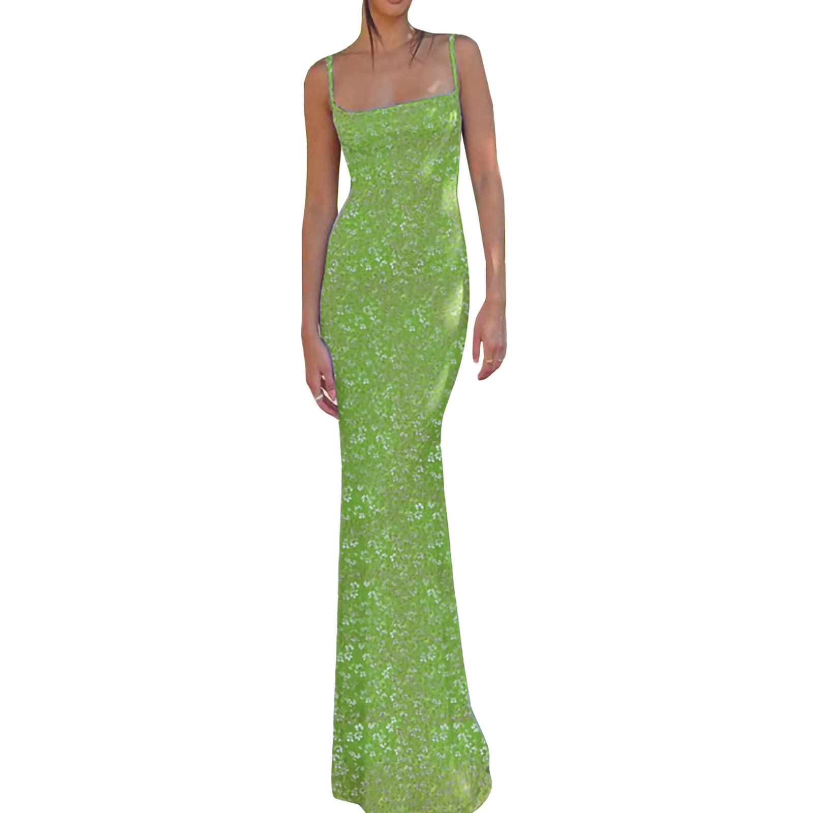 Lizxun Women's Sexy Spaghetti Strap Maxi Dress - Sleeveless Cutout Backless Long Bodycon Dress for Cocktail Party, Wedding Guest, Date Night & Summer Vacation