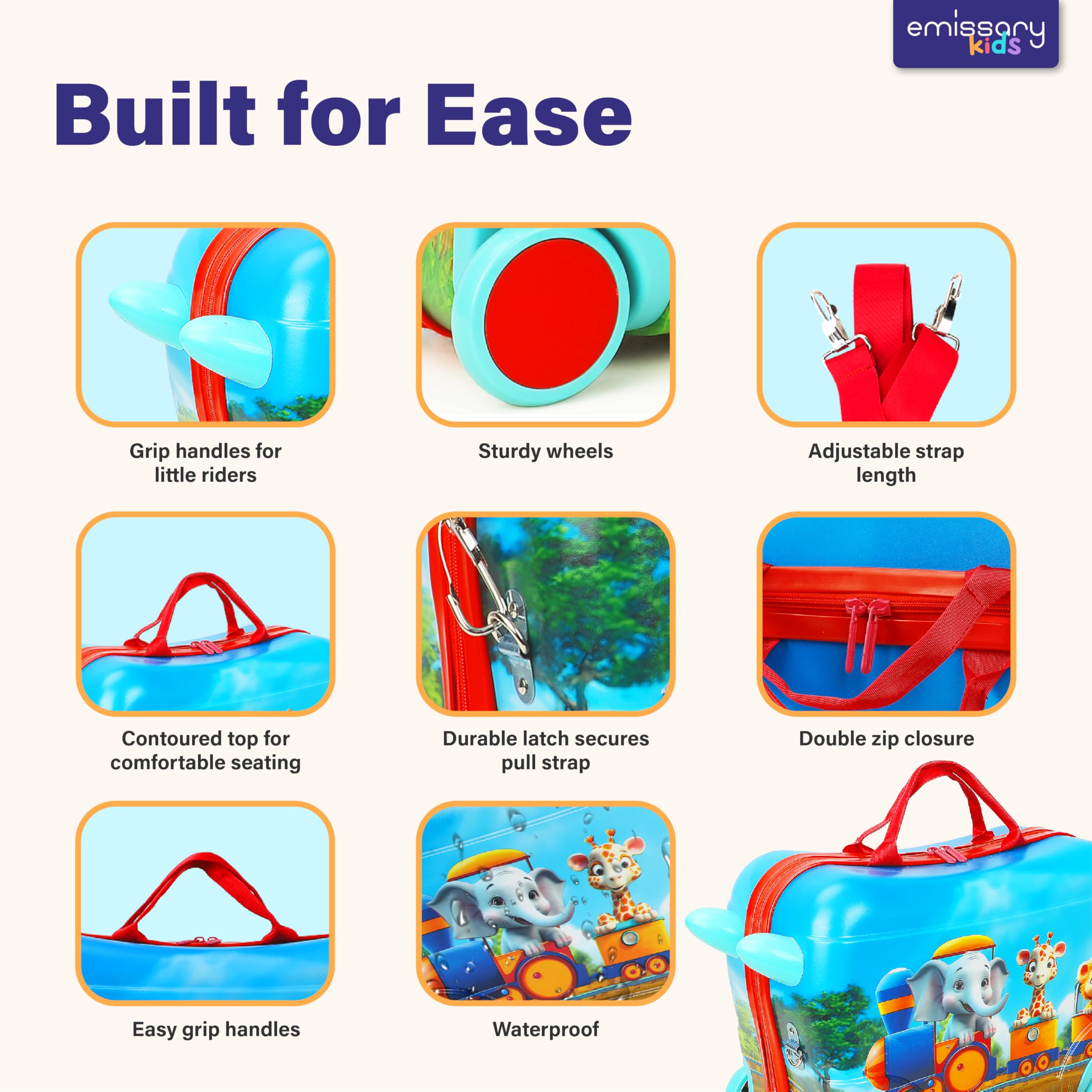 Emissary Kid Rideable Luggage - Toddler Ride-On Suitcase with Backpack Set for Boys & Girls | Airplane Travel Carry-On for Kids | Perfect for Family Vacations & Airport Adventures