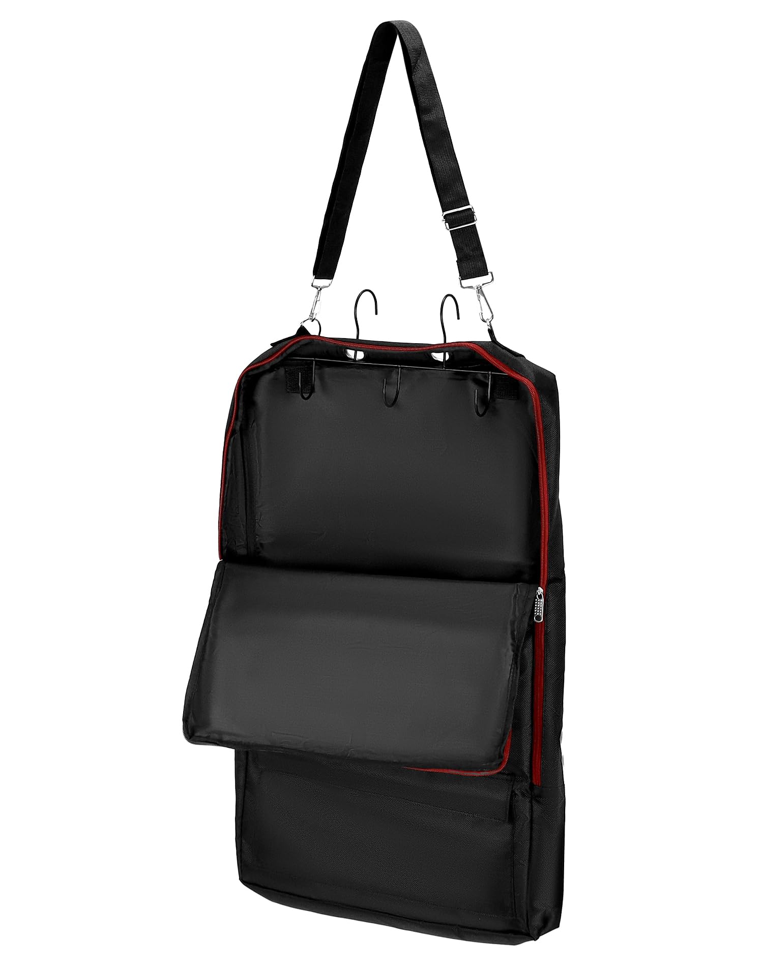 QWORK Horse Bridle Bag with Hooks - Durable Tack Carry Bag for Equestrian Gear Storage - Includes 3-Prong Tack Rack Organizer - Perfect for Stable, Barn & Horse Show Travel (Black)