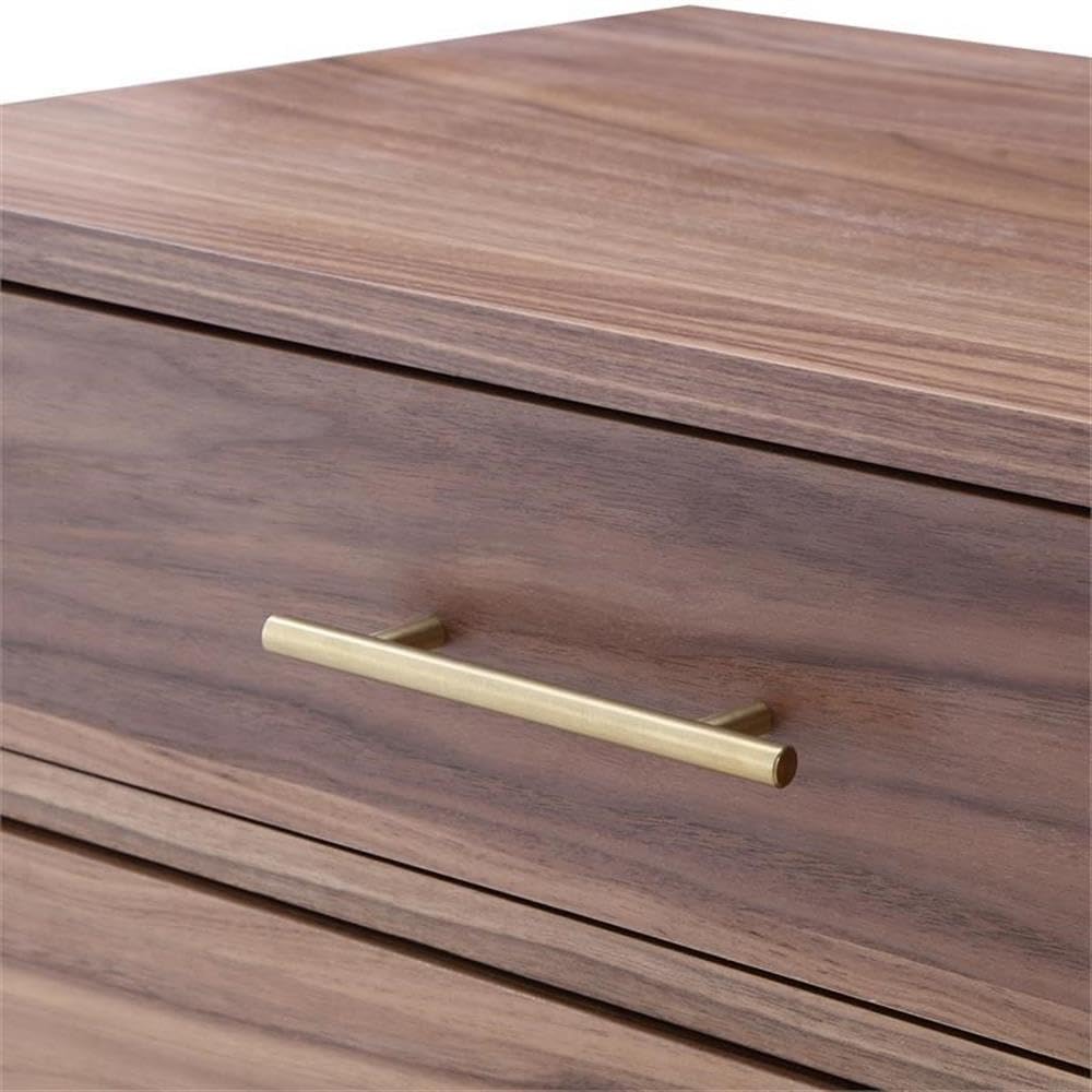 Stella 3-Drawer Nightstand with Metal Base in Walnut/Gold Finish - Modern Bedside Table for Bedroom, Living Room, or Office Storage