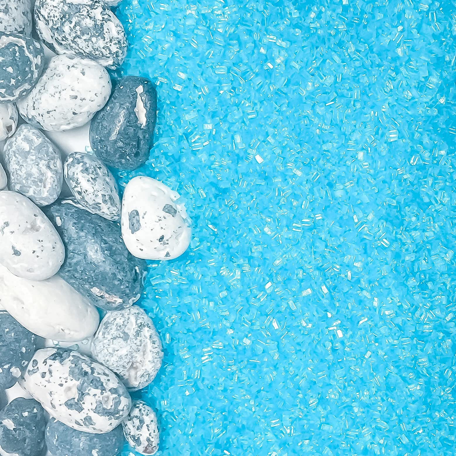 Edible Beach Ocean Water Cake & Cupcake Topper - Pebbles & Sparkling Water Confetti Sprinkles for Birthday, Wedding, and Party Dessert Decorations