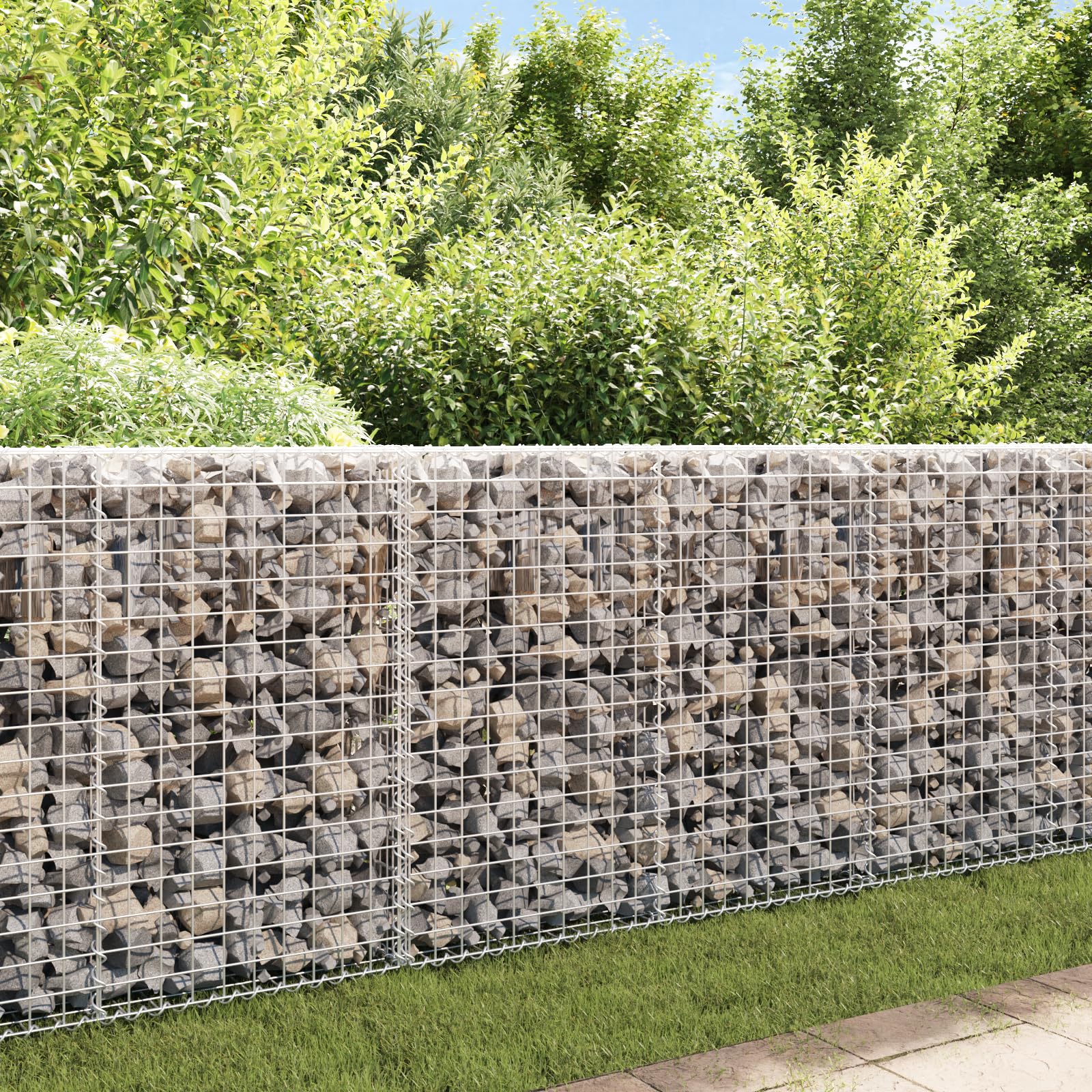 vidaXL Galvanized Steel Gabion Basket Wall - Outdoor Garden & Patio Privacy Protection with Covers | Rock Stone Fence for Landscaping, Backyard Decoration & Boundary Security