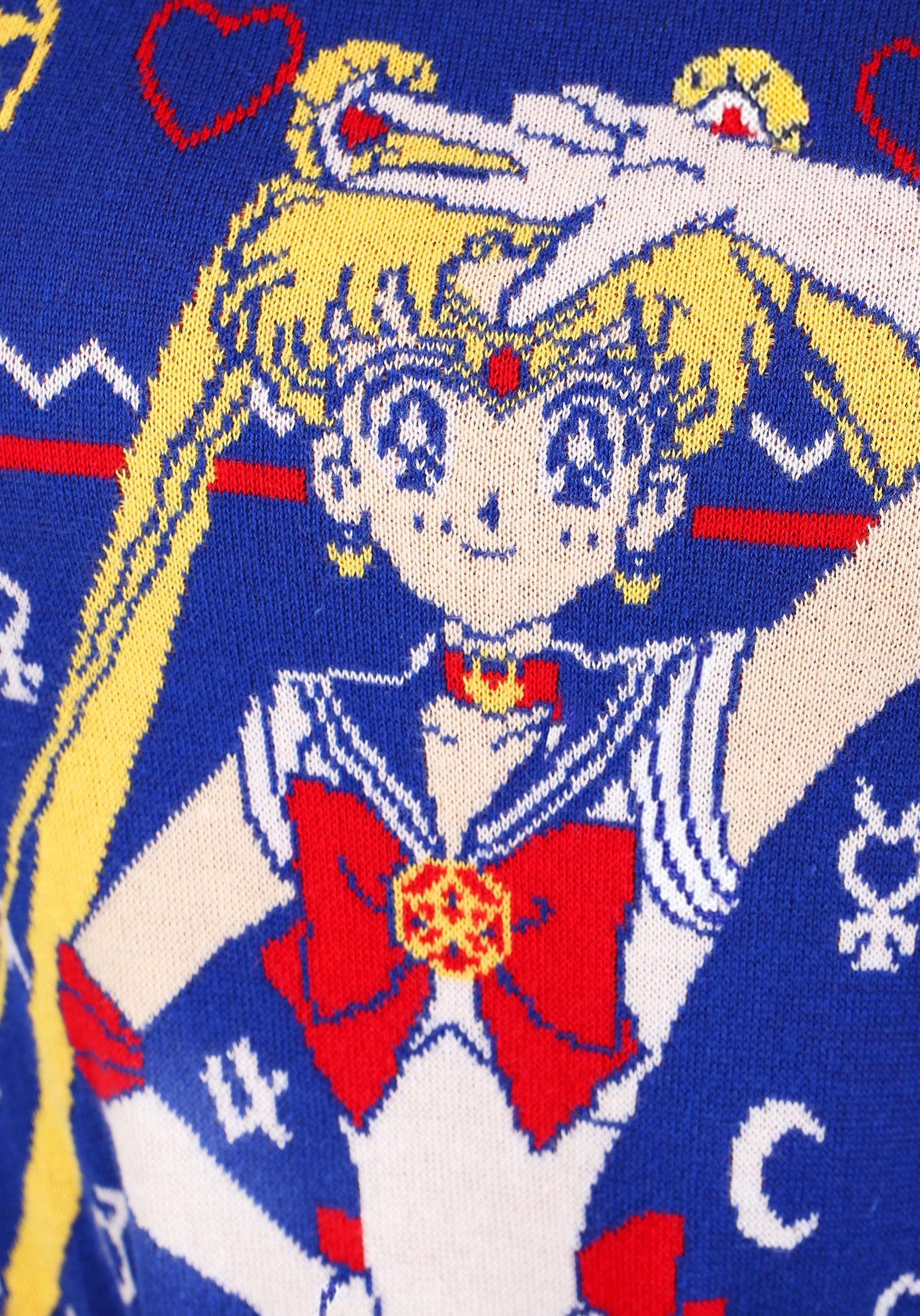 Sailor Moon Ugly Christmas Sweater for Adults - Japanese Anime Holiday Crewneck Sweatshirt - Festive Xmas Pullover for Anime Fans, Cosplay & Holiday Parties